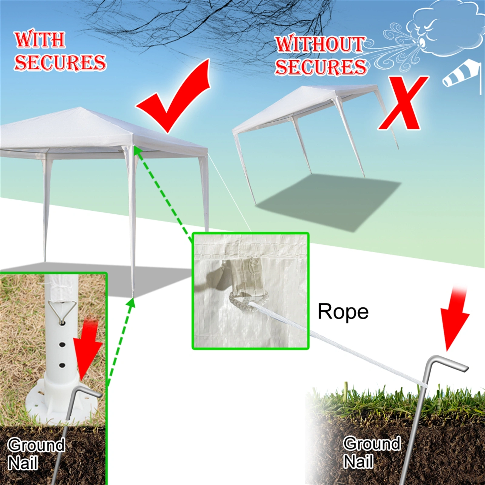 3 x 3m Four Sides Portable Home Use Waterproof Tent with Spiral Tubes White view 25