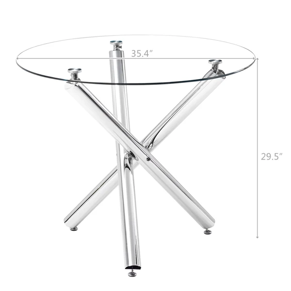 90*90*75cm Round Glass Dining Table Transparent Glass Table Leg Cross Design view 3