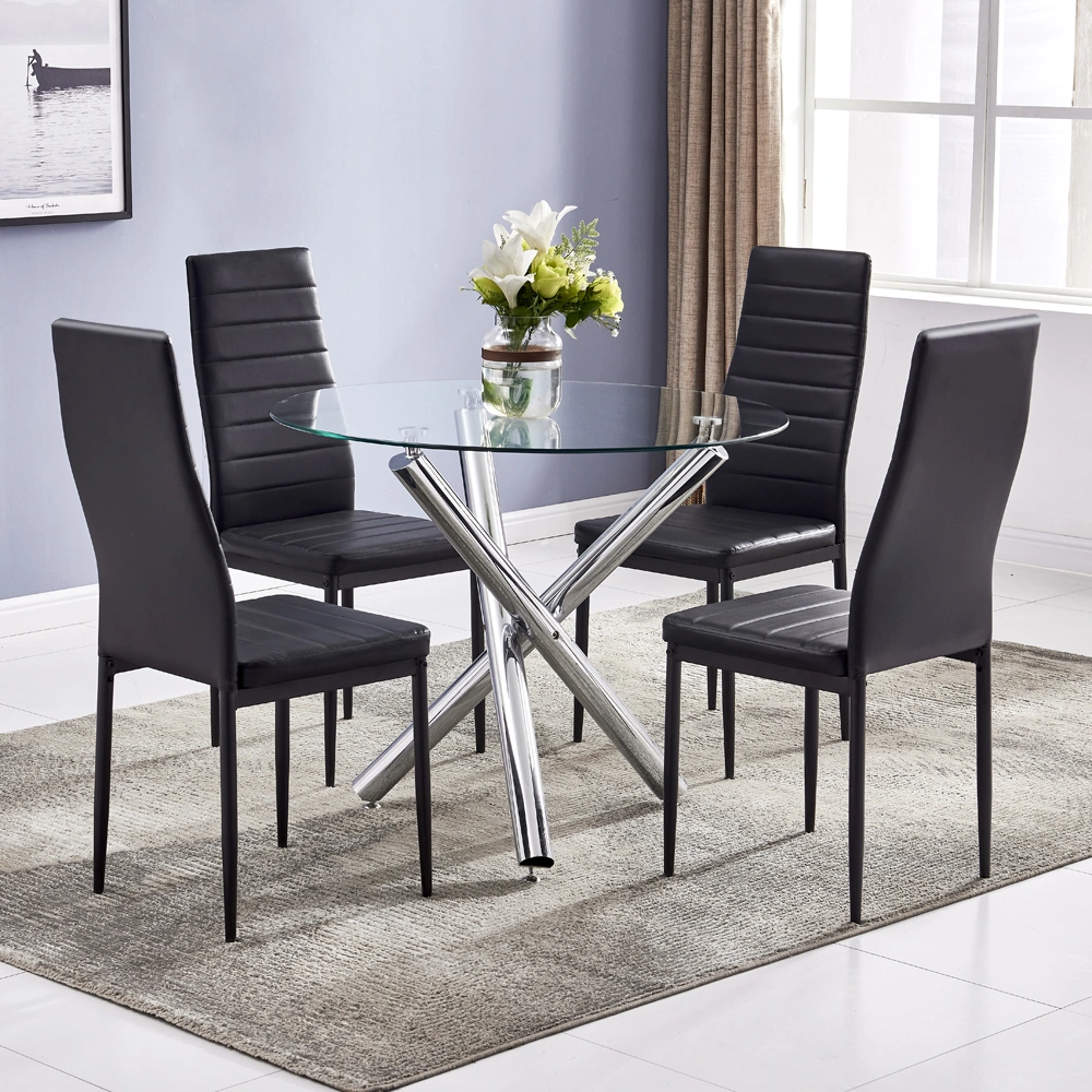90*90*75cm Round Glass Dining Table Transparent Glass Table Leg Cross Design view 11