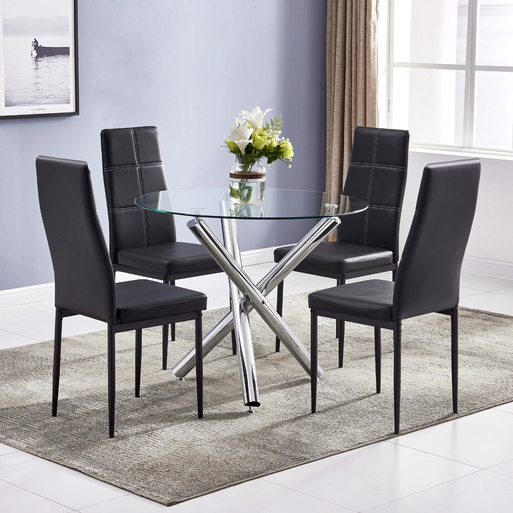 90*90*75cm Round Glass Dining Table Transparent Glass Table Leg Cross Design view 12