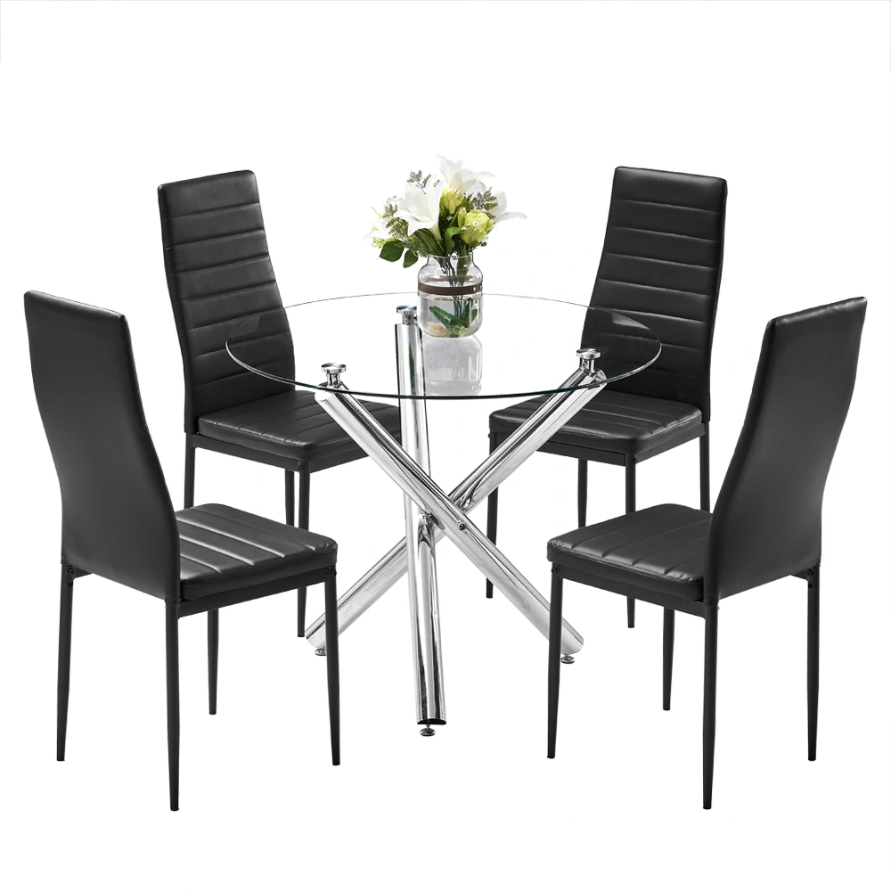 90*90*75cm Round Glass Dining Table Transparent Glass Table Leg Cross Design view 8