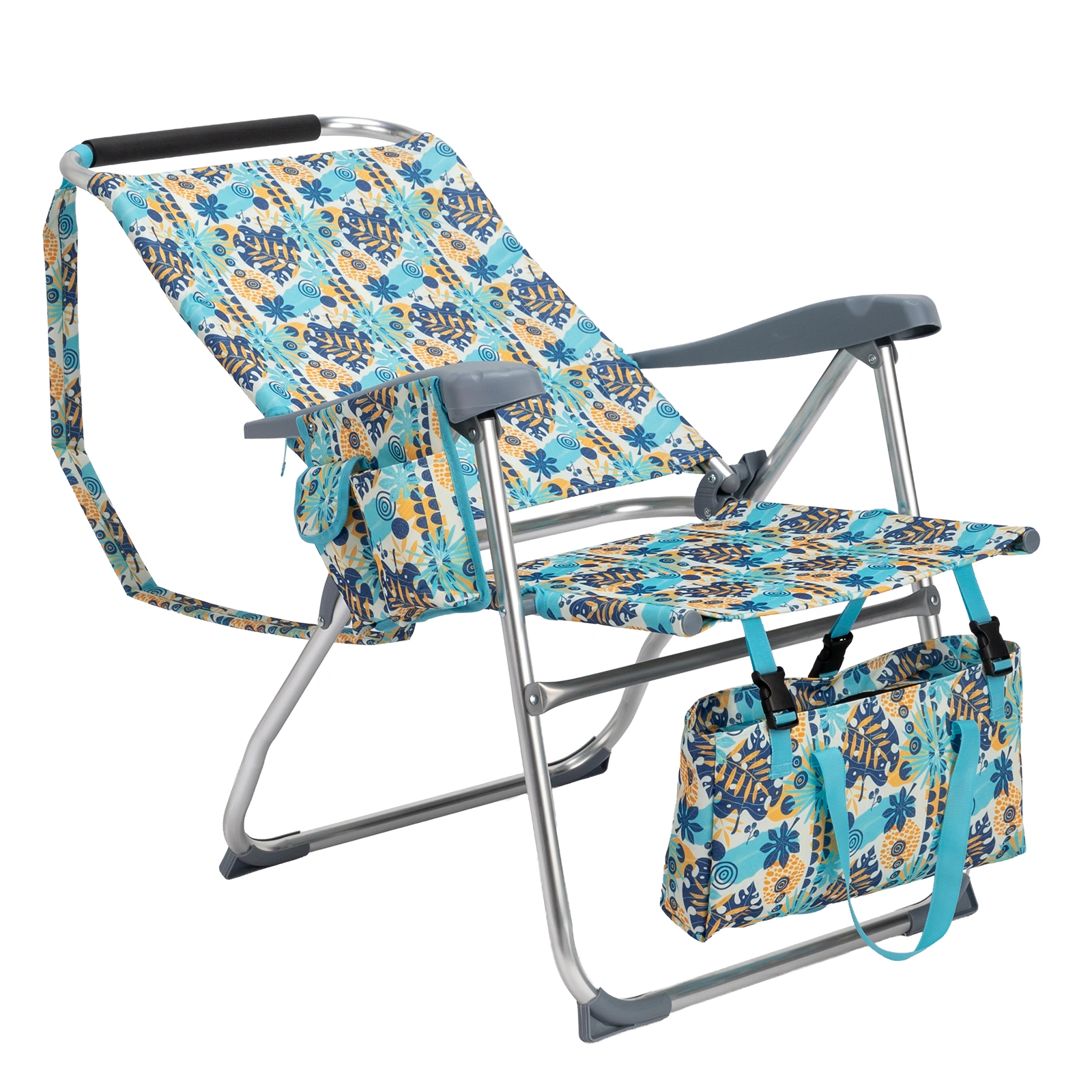 17 Inch Seat Height Beach Chair for Adults, Folding Portable Camping Chair with Headrest, Cup Holder, Side Pocket & Bottom Storage Bag, 7-Position Adjustable Aluminum Beach Chair, Heavy Duty 265 LBS Capacity, Oxford Fabric for Beach, Patio, Pool, Vin view 24