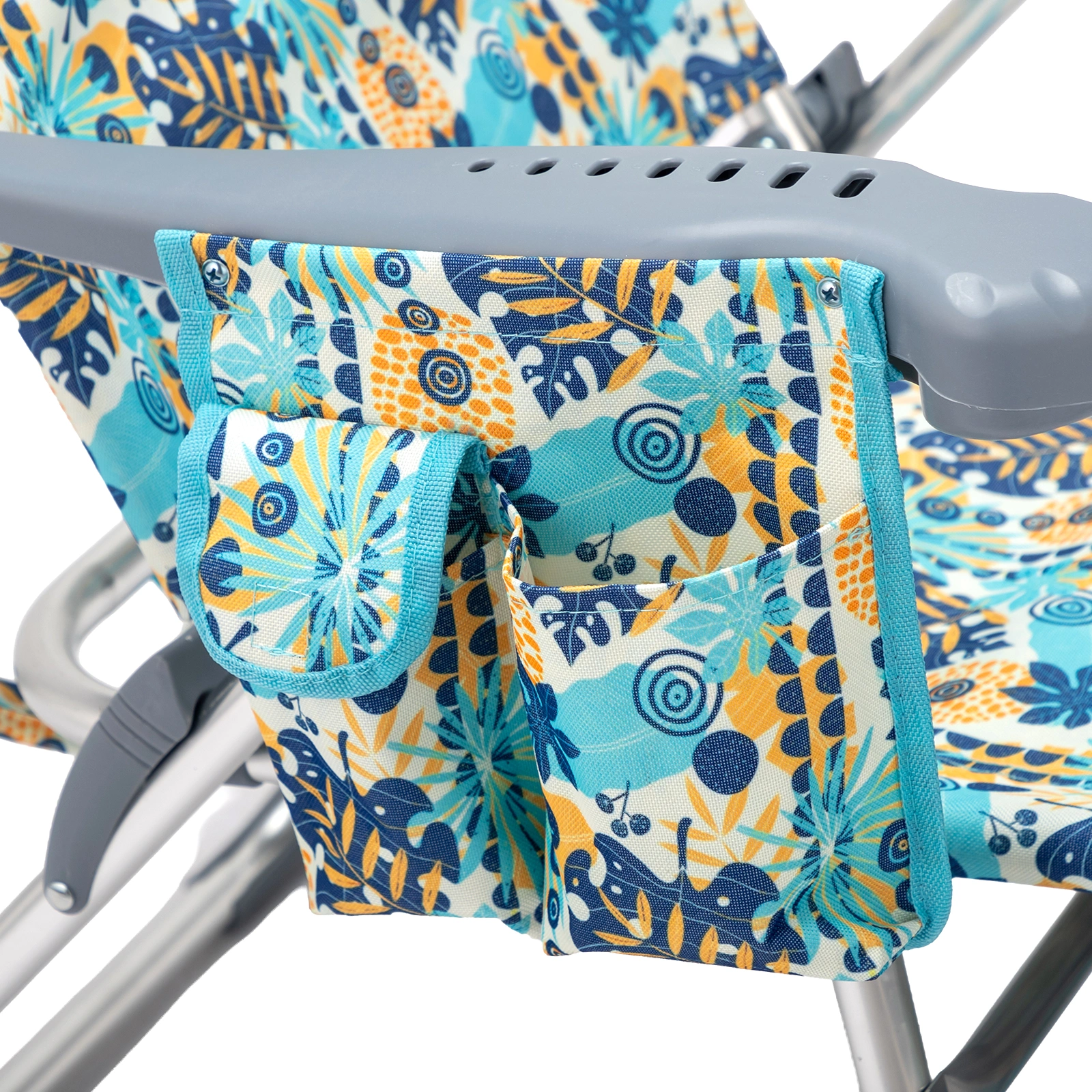 17 Inch Seat Height Beach Chair for Adults, Folding Portable Camping Chair with Headrest, Cup Holder, Side Pocket & Bottom Storage Bag, 7-Position Adjustable Aluminum Beach Chair, Heavy Duty 265 LBS Capacity, Oxford Fabric for Beach, Patio, Pool, Vin view 27