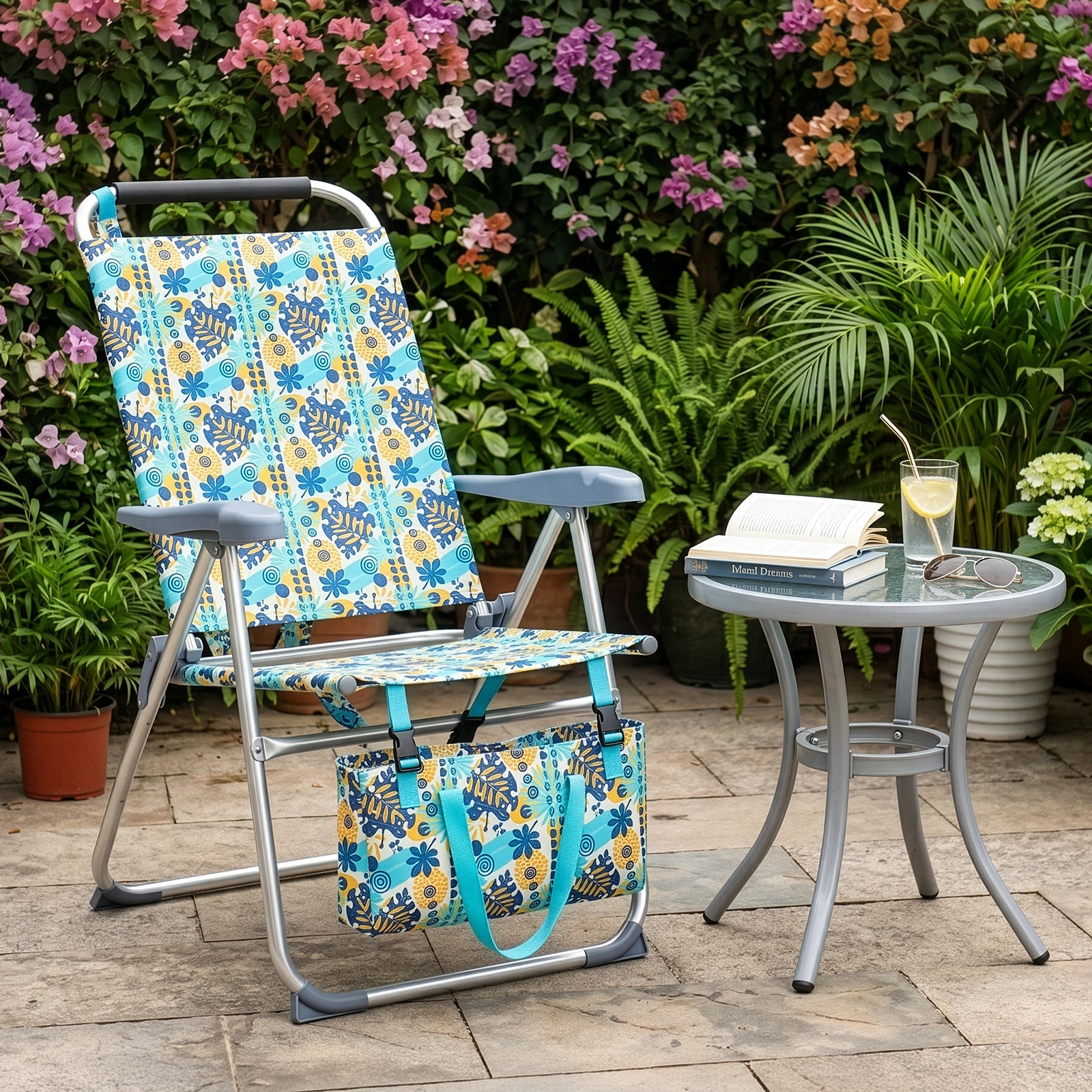 17 Inch Seat Height Beach Chair for Adults, Folding Portable Camping Chair with Headrest, Cup Holder, Side Pocket & Bottom Storage Bag, 7-Position Adjustable Aluminum Beach Chair, Heavy Duty 265 LBS Capacity, Oxford Fabric for Beach, Patio, Pool, Vin view 28
