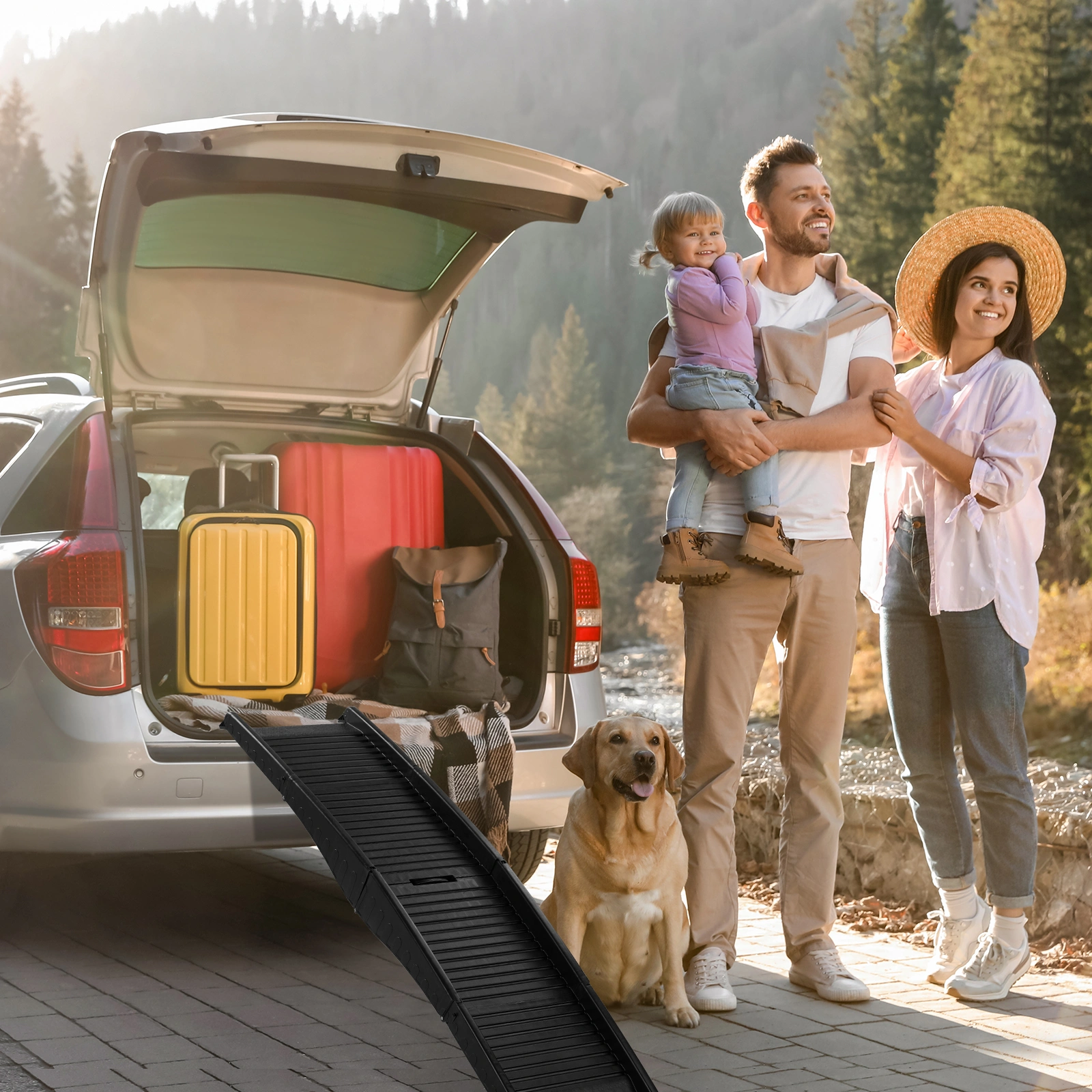 60 Inch Nonslip Folding Pet Ramp, Tri-Fold Portable Lightweight Dog Ramp for Cars Trucks SUVs view 3