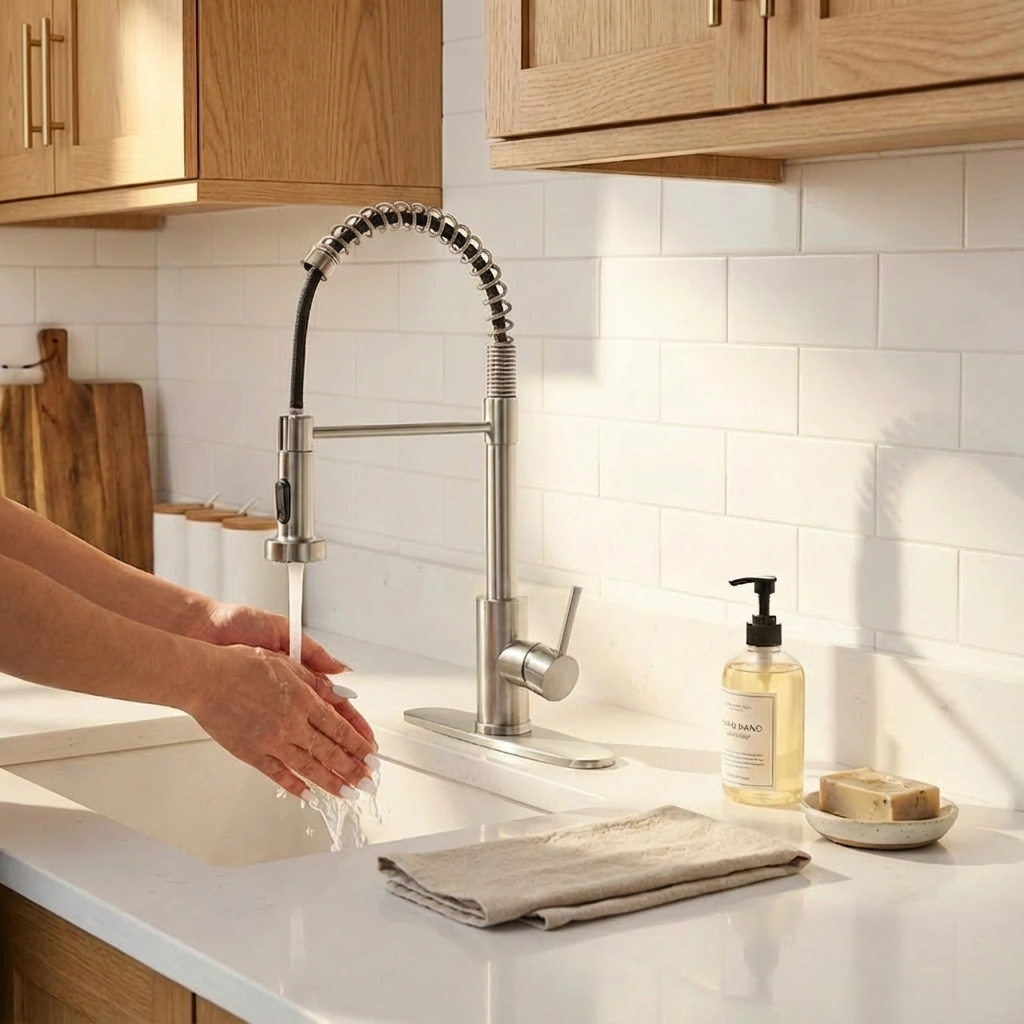 Industrial Kitchen Faucet with Pull Down Sprayer, 1-Handle Single or 3-Hole Mount, for Farmhouse Camper Laundry RV Wet Bar Sink view 6