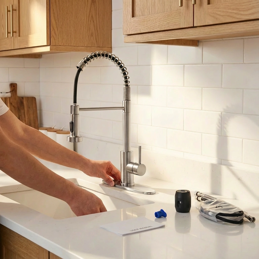Industrial Kitchen Faucet with Pull Down Sprayer, 1-Handle Single or 3-Hole Mount, for Farmhouse Camper Laundry RV Wet Bar Sink view 7