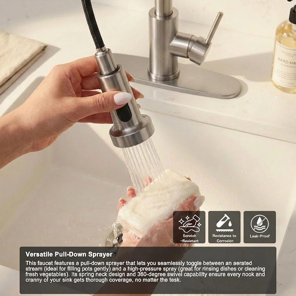 Industrial Kitchen Faucet with Pull Down Sprayer, 1-Handle Single or 3-Hole Mount, for Farmhouse Camper Laundry RV Wet Bar Sink view 9