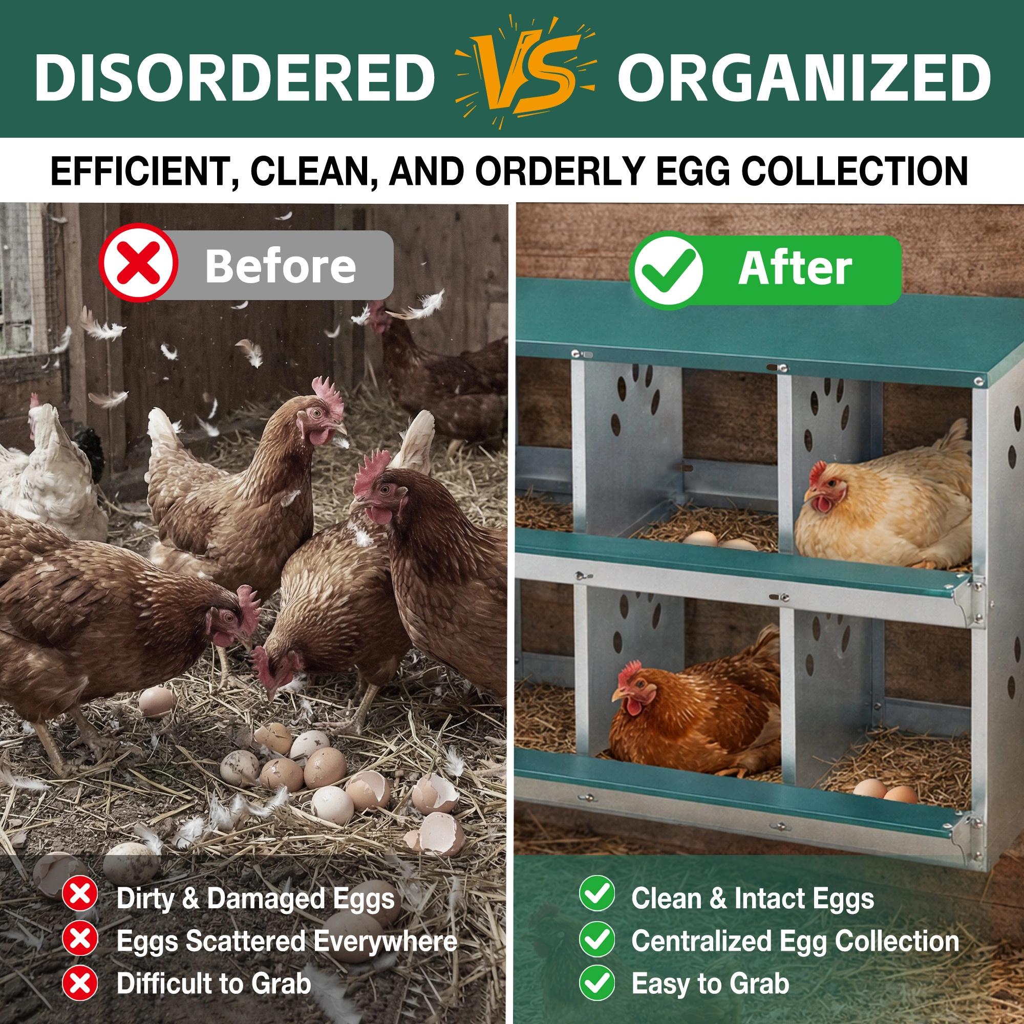 6-Compartment Galvanized Steel Chicken Nesting Box, Heavy Duty Hen Nest Box Easy Assembly for Coop Barn view 3