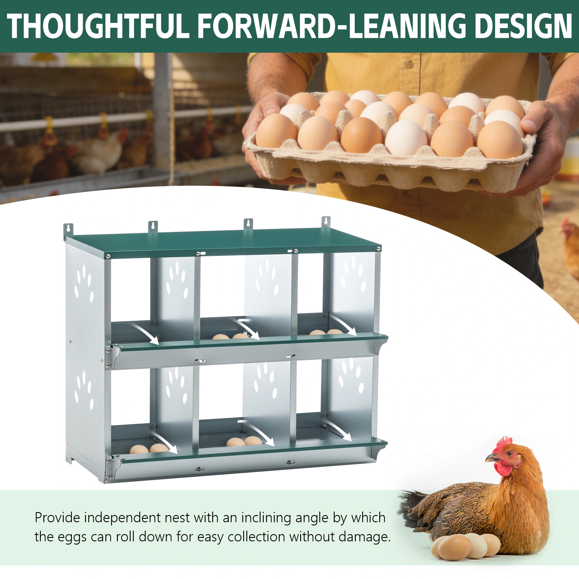 6-Compartment Galvanized Steel Chicken Nesting Box, Heavy Duty Hen Nest Box Easy Assembly for Coop Barn view 4