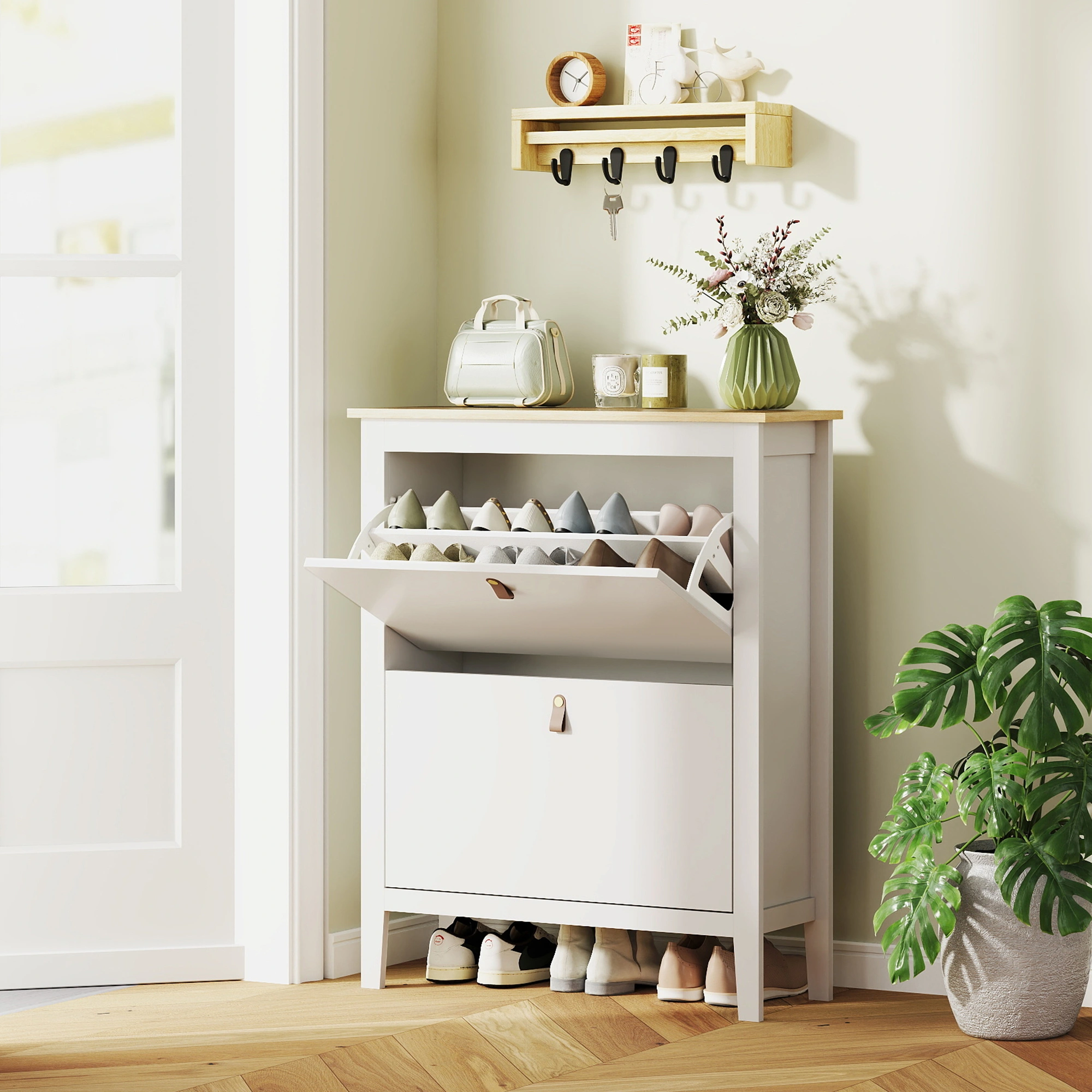 3-Drawer Shoe Cabinet, Entryway Shoe Storage Organizer, Narrow Shoe Rack Cabinet for Hallway Living Room view 2