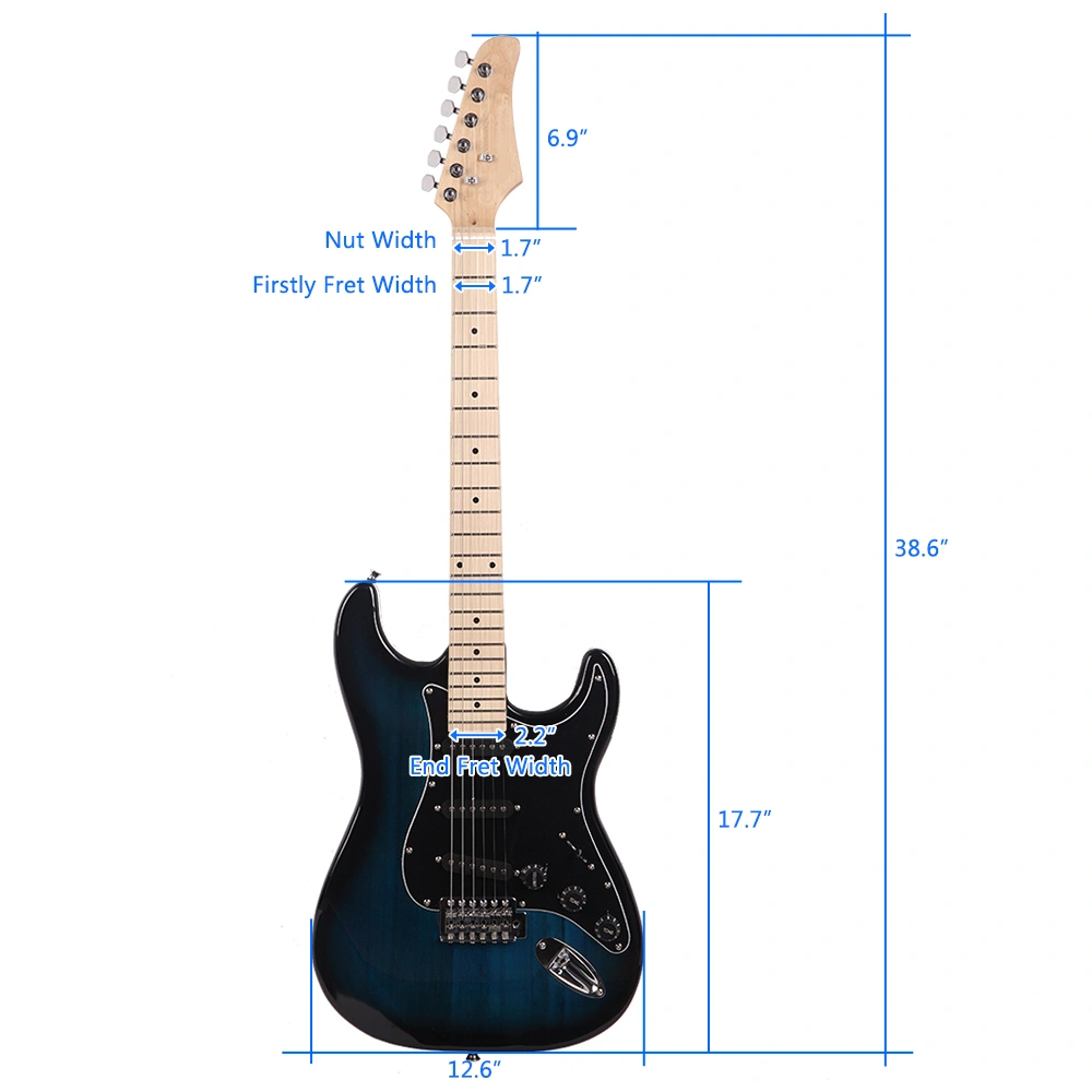ST Style Electric Guitar, Stylish Design with Black Pickguard, Dark Blue Finish, Full-Size Solid Body view 15
