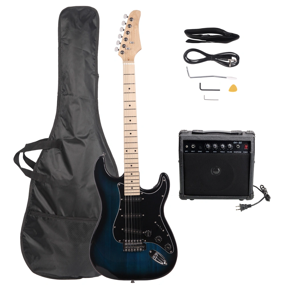 ST Style Electric Guitar, Stylish Design with Black Pickguard, Dark Blue Finish, Full-Size Solid Body view 2