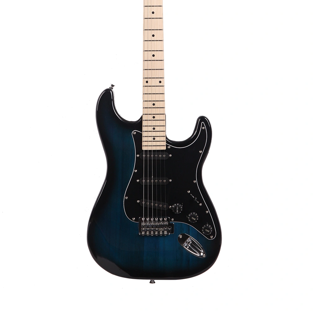ST Style Electric Guitar, Stylish Design with Black Pickguard, Dark Blue Finish, Full-Size Solid Body view 4