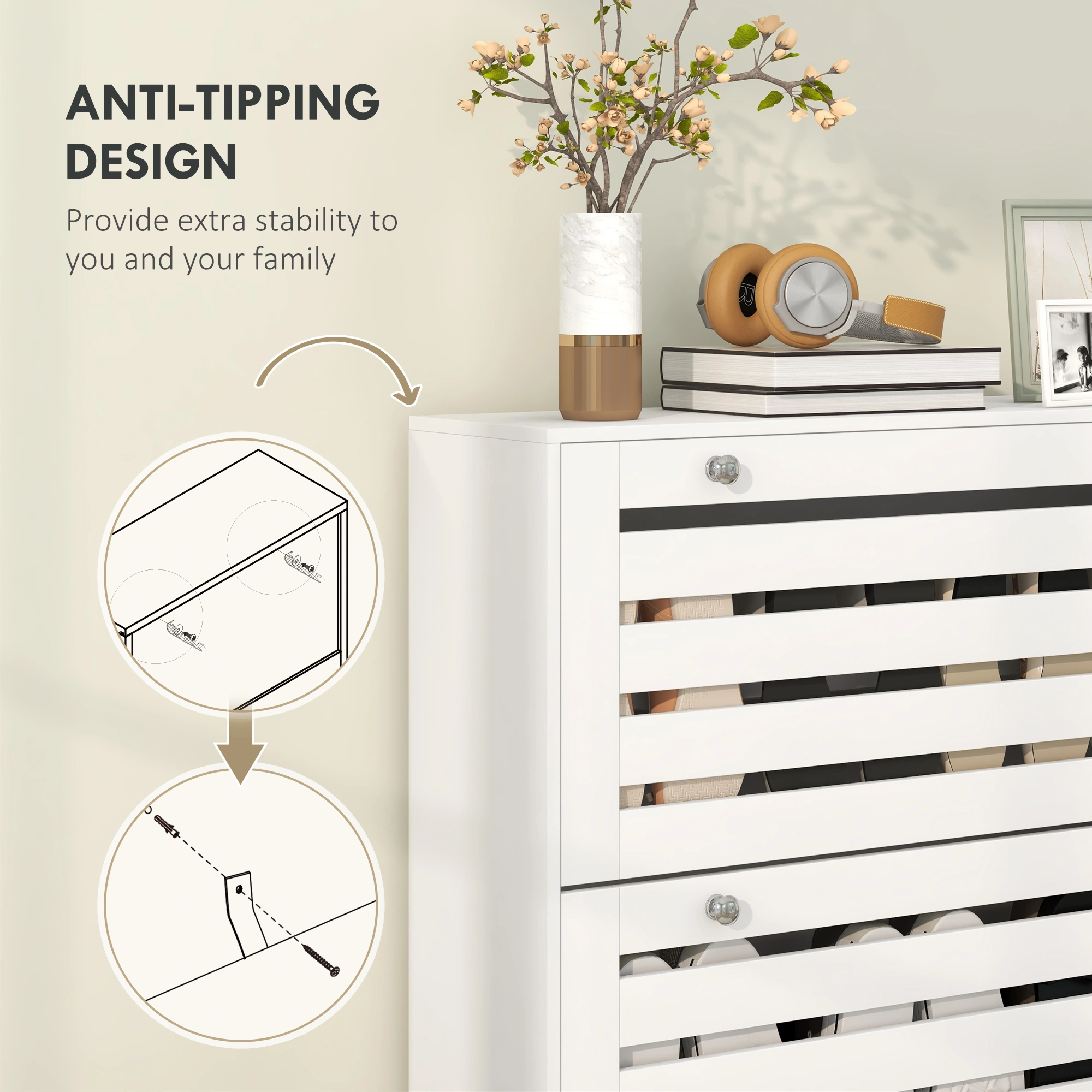 Shoe Storage Cabinet - Modern Entryway Organizer with Doors, Space-Saving Slim Design for Hallway, Bedroom, or Closet Use view 3