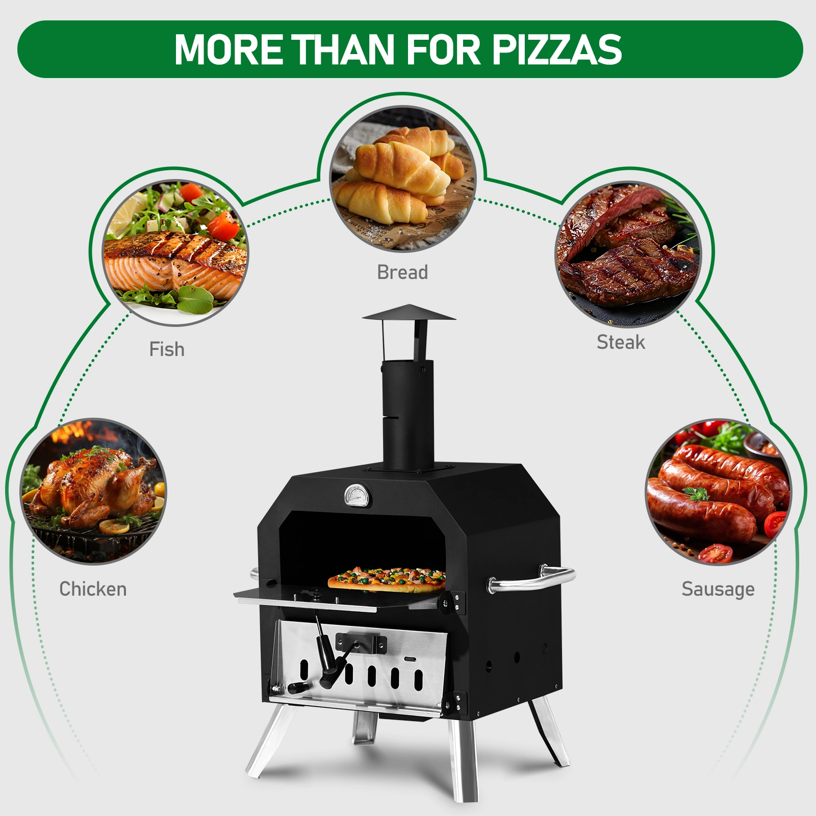 Outdoor Pizza Oven Wood Fired 2-Layer Pizza Ovens Outside Pizza Maker with Stone, Removable Cooking Rack for Camping Backyard BBQ view 10