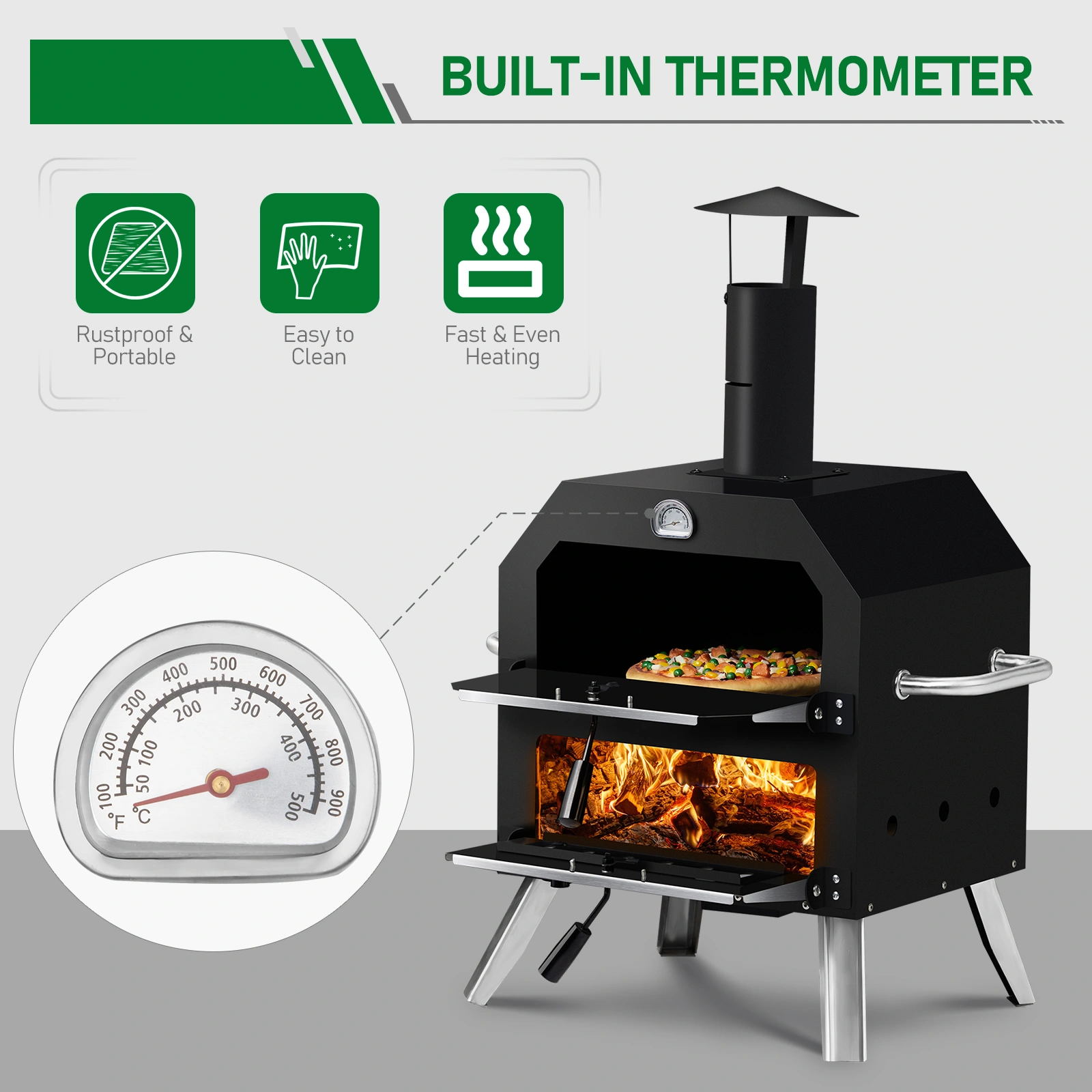 Outdoor Pizza Oven Wood Fired 2-Layer Pizza Ovens Outside Pizza Maker with Stone, Removable Cooking Rack for Camping Backyard BBQ view 11