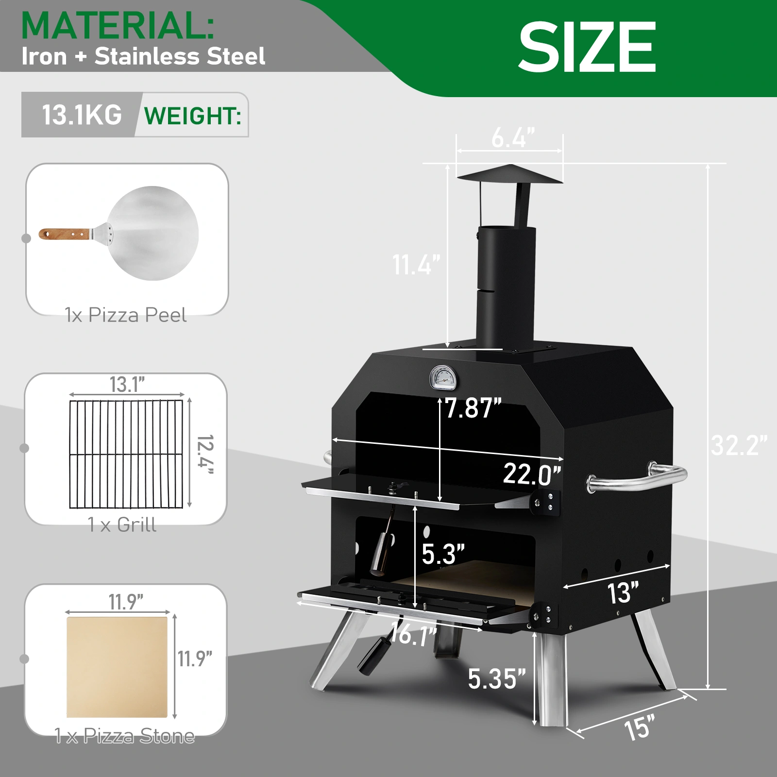 Outdoor Pizza Oven Wood Fired 2-Layer Pizza Ovens Outside Pizza Maker with Stone, Removable Cooking Rack for Camping Backyard BBQ view 6