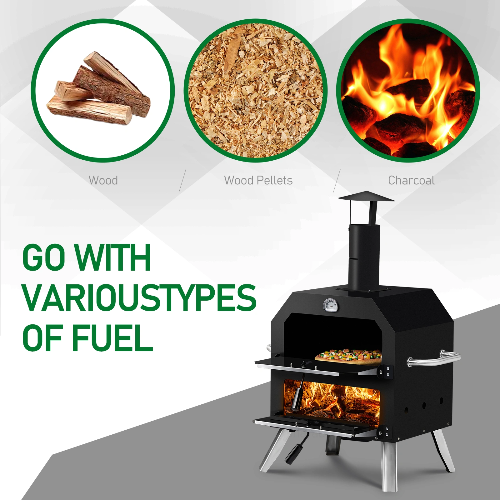 Outdoor Pizza Oven Wood Fired 2-Layer Pizza Ovens Outside Pizza Maker with Stone, Removable Cooking Rack for Camping Backyard BBQ view 7