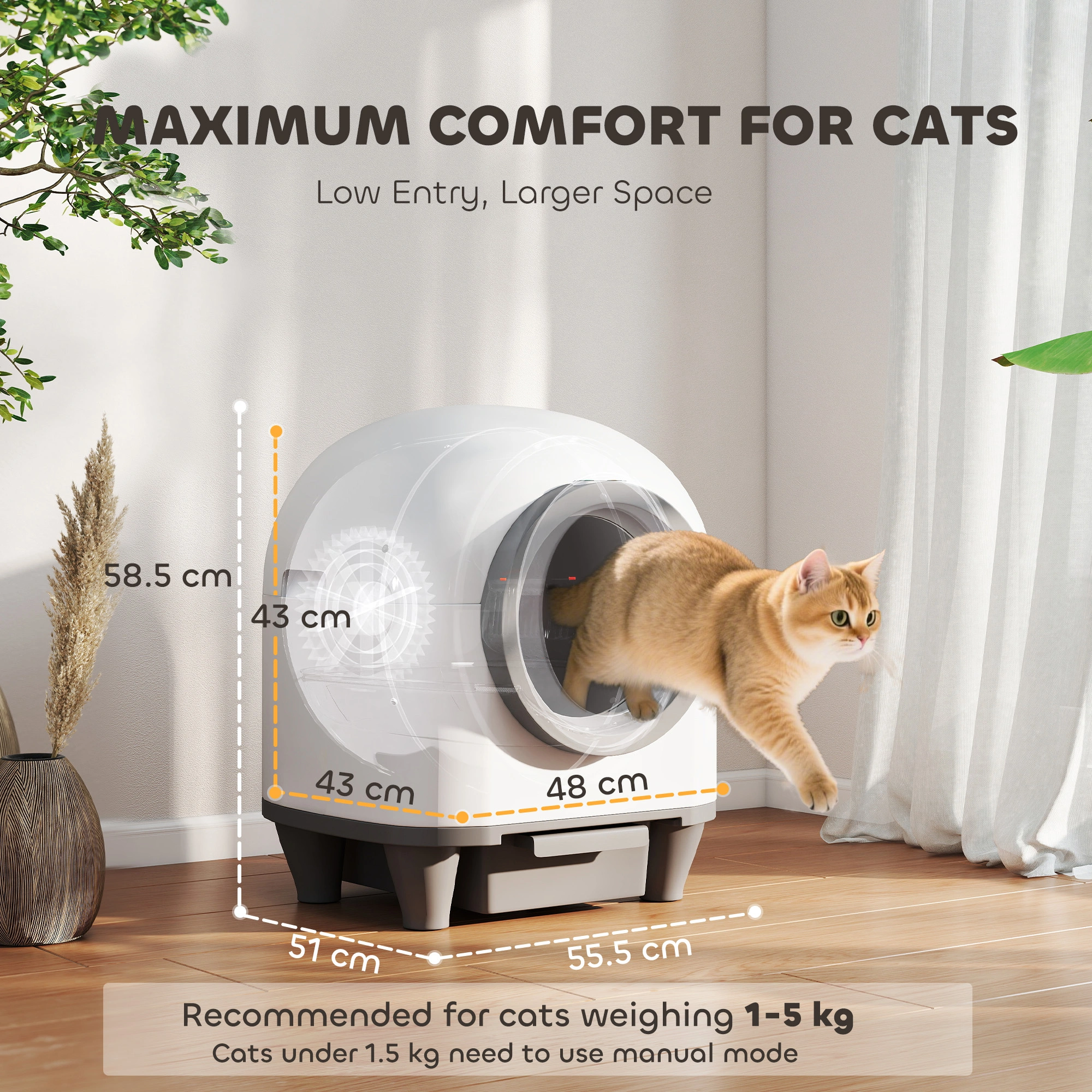 Cat Litter Box Enclosed, Hooded Kitty Litter Pan with High Walls, Scratch Resistant Pet Waste Toilet view 3