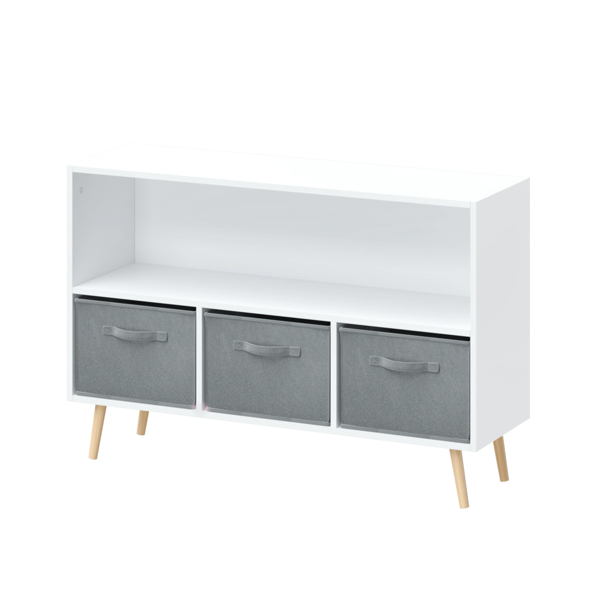 Kids Bookcase with Collapsible Fabric Drawers, Children's Book Display & Toy Storage Cabinet Organizer, White/Gray view 22