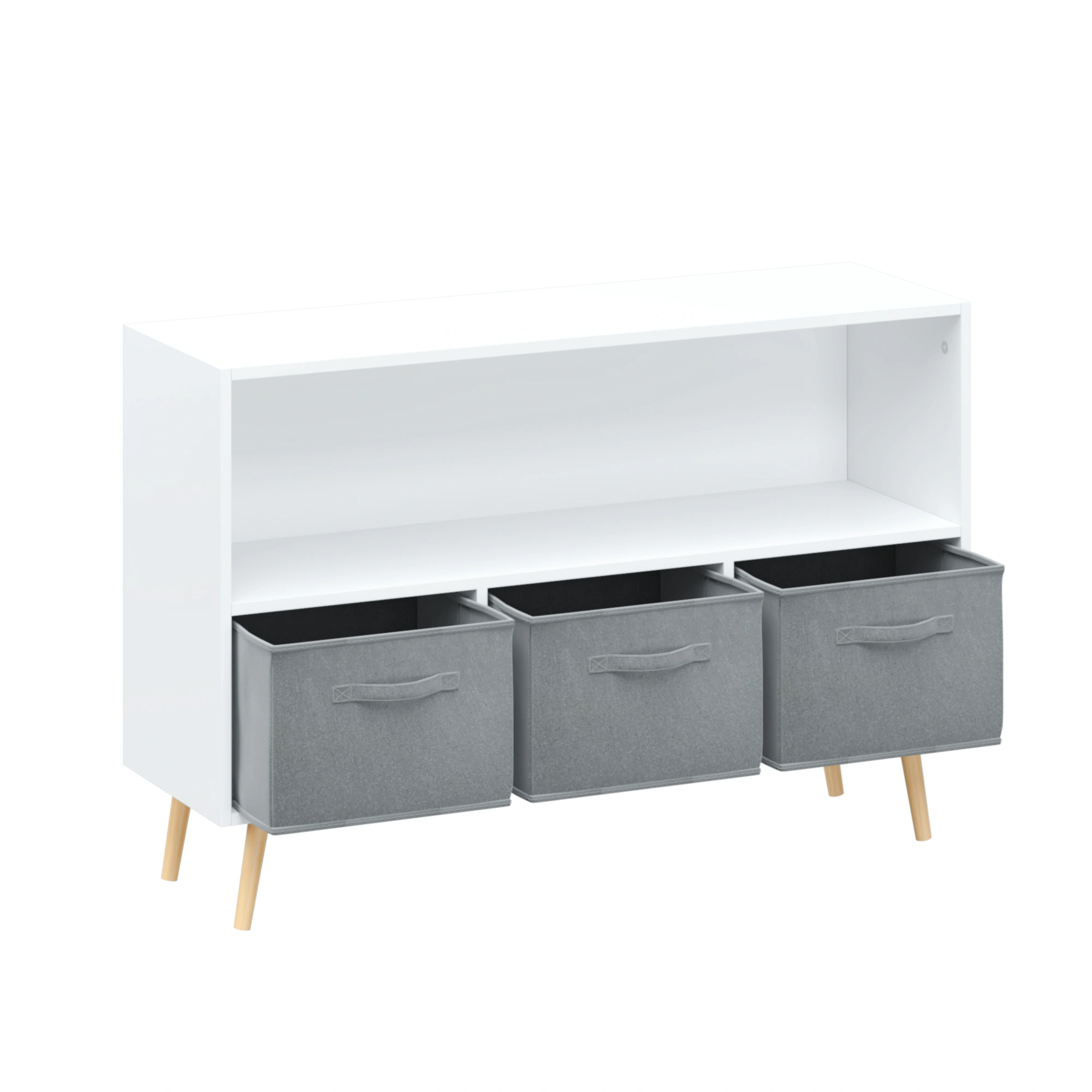 Kids Bookcase with Collapsible Fabric Drawers, Children's Book Display & Toy Storage Cabinet Organizer, White/Gray view 24