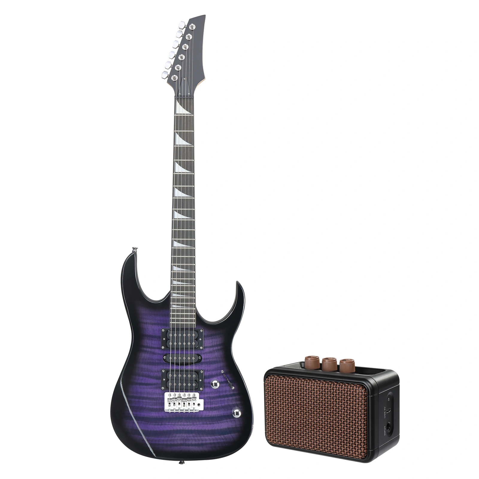 170 Model 39in Electric Guitar HSH Pickups Black complete starter kit suit for Hard Rock Tiger-striped Purple