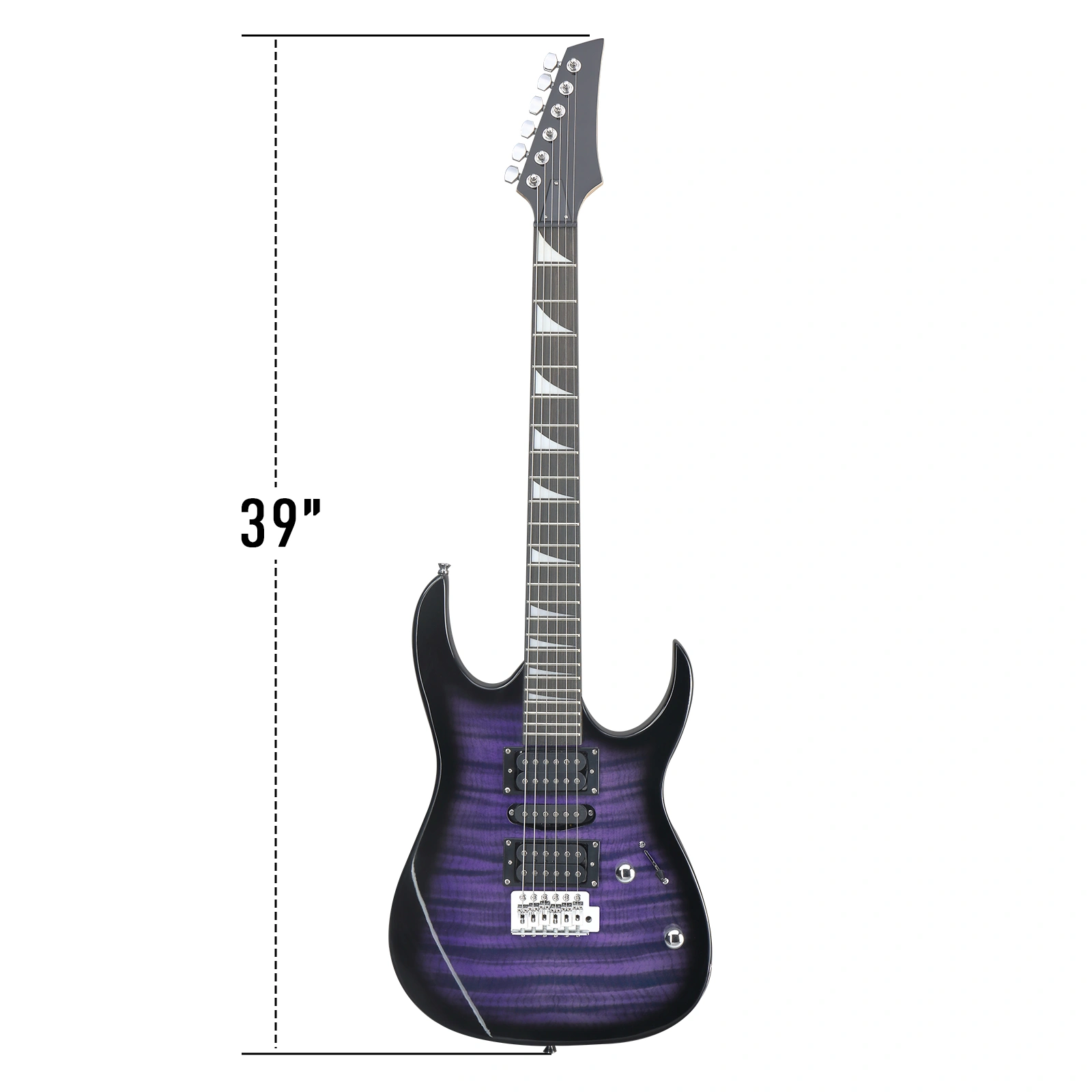 170 Model 39in Electric Guitar HSH Pickups Black complete starter kit suit for Hard Rock Tiger-striped Purple view 2