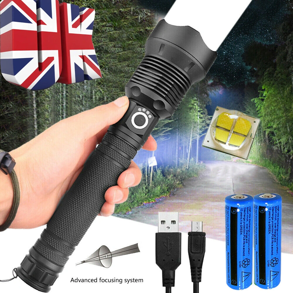 USB Rechargeable LED Flashlight 3 Modes Work Light Outdoor Camping Hiking Portable Torch with Bright Beam