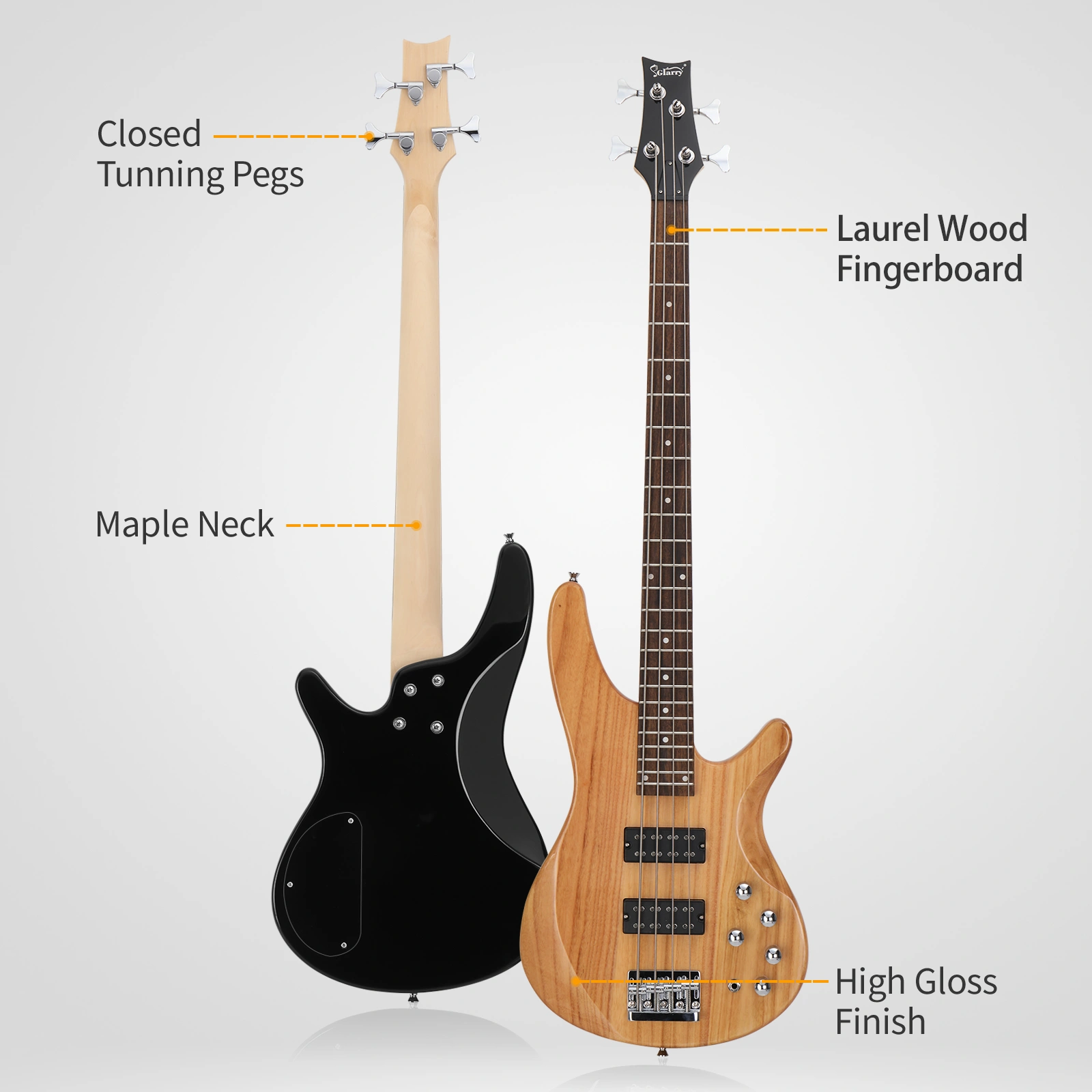 44 Inch GIB 4 String H-H Pickup Laurel Wood Fingerboard Electric Bass Guitar with Bag and other Accessories Burlywood view 5