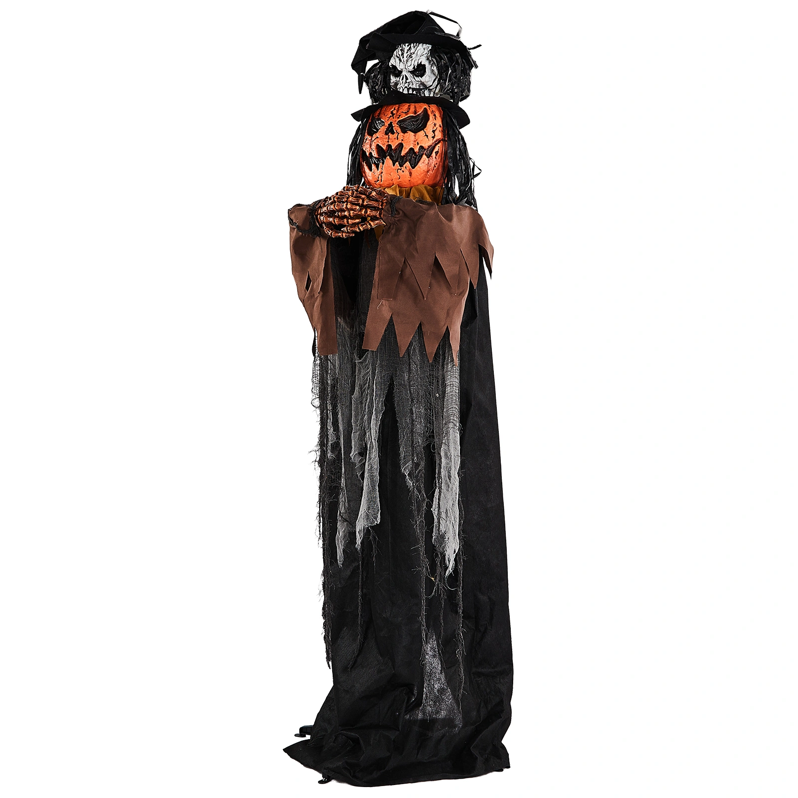 6ft Skull-Headed Pumpkin Man with Orange Eyes, Bullet-Shaped Head, Ghostly Scream, Voice-Activated, Battery-Powered (Batteries Not Included), Halloween Standing Decoration