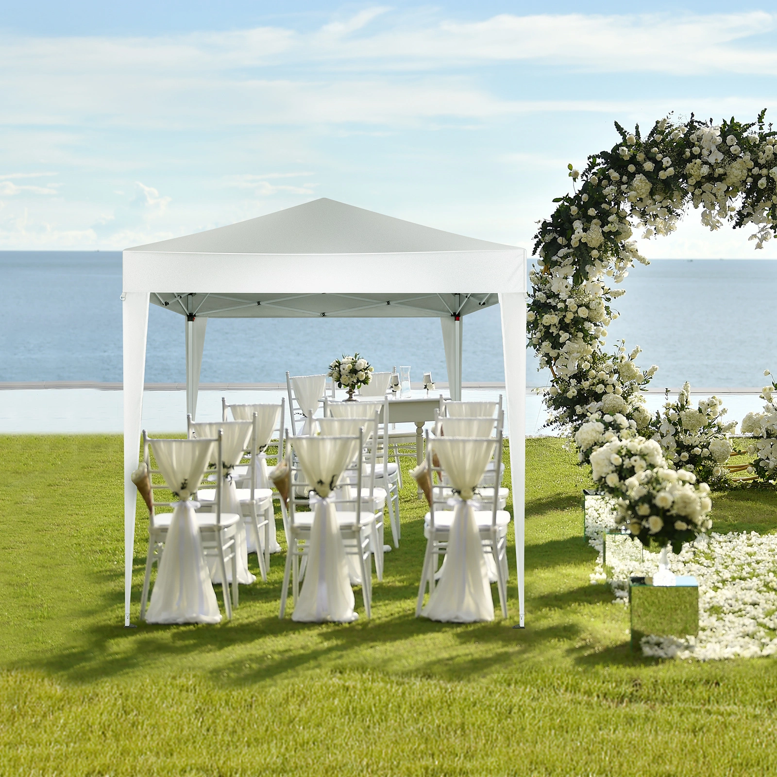 6.5x6.5ft Pop Up Canopy Tent, Outdoor Tent Canopy Foldable Portable Canopies for Camping, Patio, Easy Up Gazebo Canopy with Carry Bag, White view 12