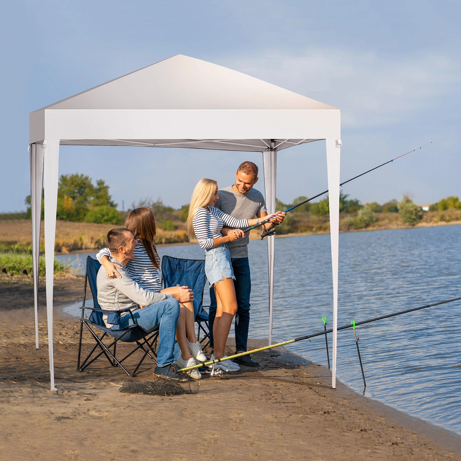 6.5x6.5ft Pop Up Canopy Tent, Outdoor Tent Canopy Foldable Portable Canopies for Camping, Patio, Easy Up Gazebo Canopy with Carry Bag, White view 14