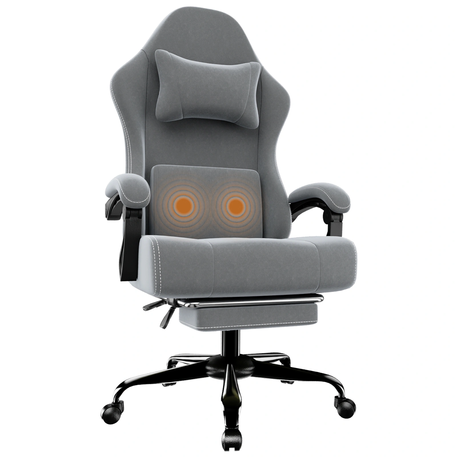 Height Adjustable Gaming Chair with Massage Lumbar Support & Retractable Footrest, Ergonomic Fabric Computer Chair, Pocket Spring Cushion for Adults