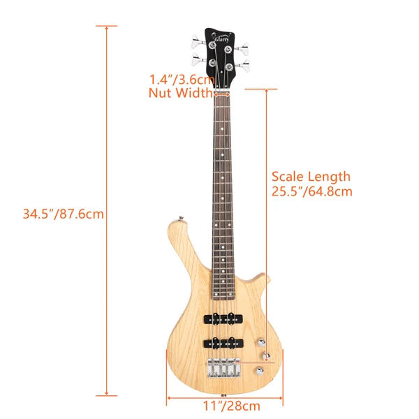 【Do Not Sell on Amazon GW101 36in Small Scale Electric Bass Guitar Suit With Mahogany Body SS Pickups, Guitar Bag, Strap, Cable Burlywood view 2