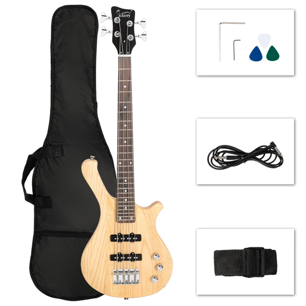 【Do Not Sell on Amazon GW101 36in Small Scale Electric Bass Guitar Suit With Mahogany Body SS Pickups, Guitar Bag, Strap, Cable Burlywood