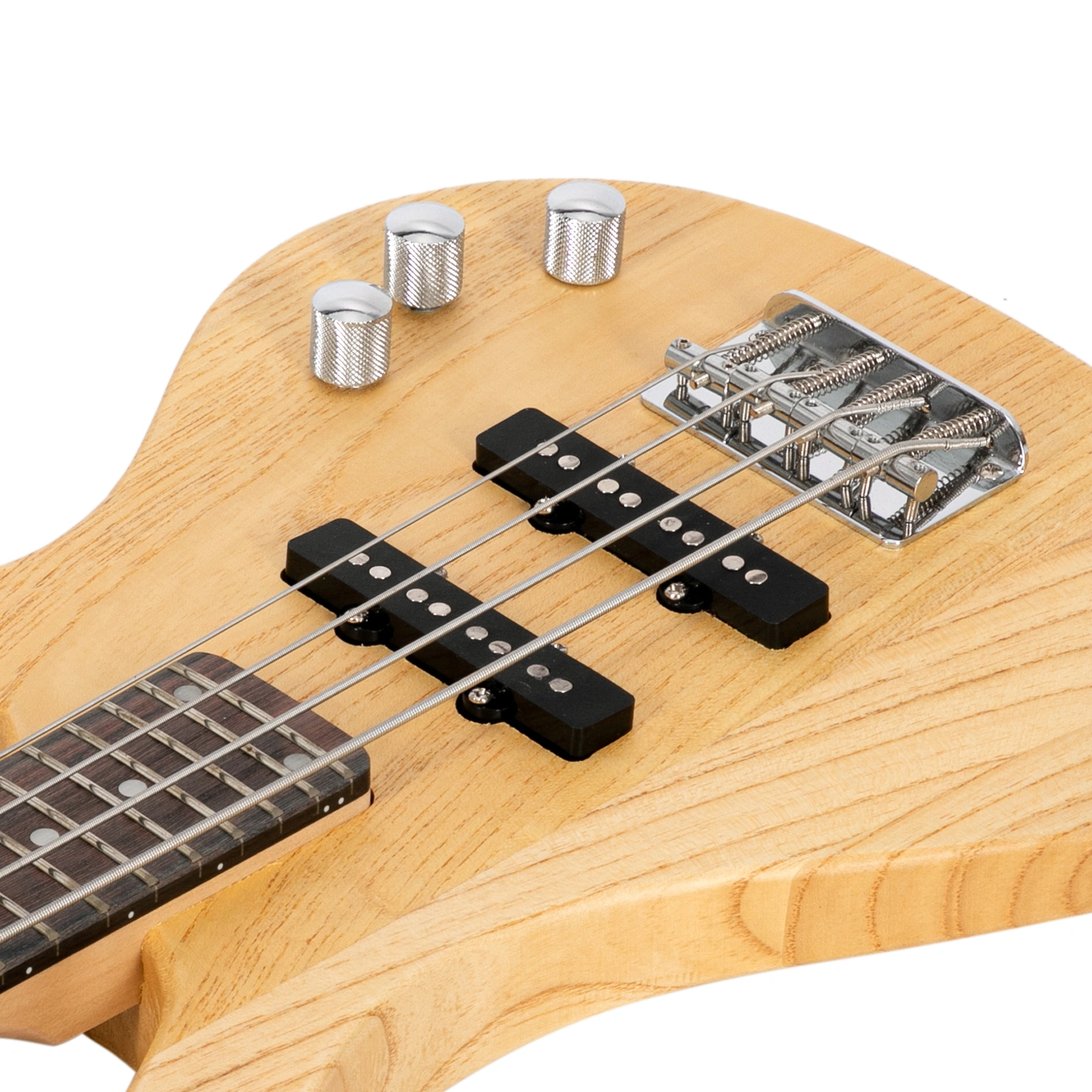 GW101 36in Small Scale Electric Bass Guitar Suit With Mahogany Body SS Pickups, Guitar Bag, Strap, Cable Burlywood view 13