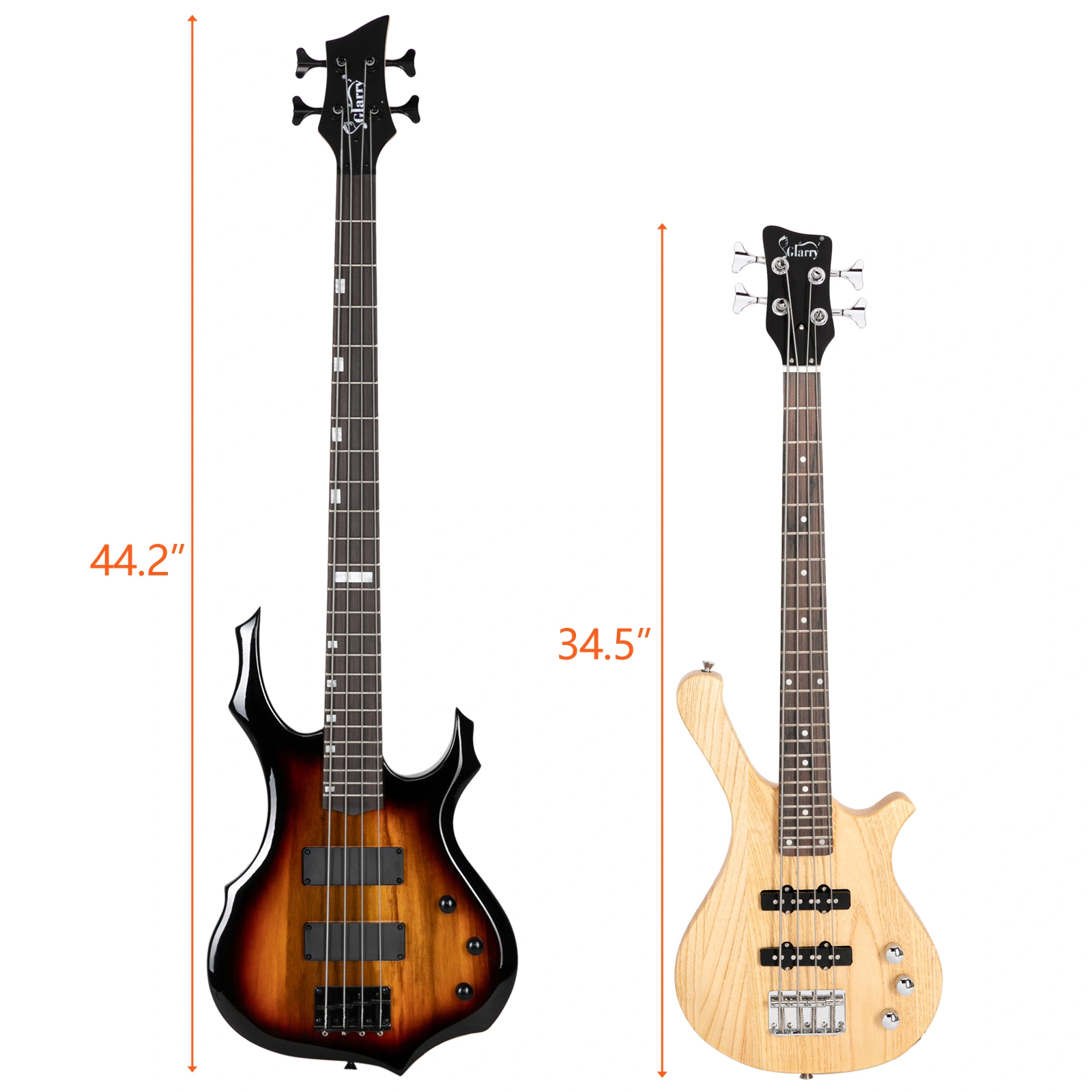 GW101 36in Small Scale Electric Bass Guitar Suit With Mahogany Body SS Pickups, Guitar Bag, Strap, Cable Burlywood view 15