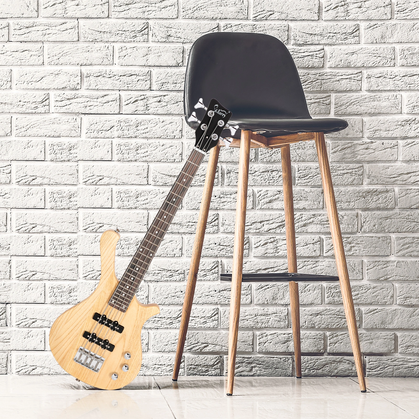 GW101 36in Small Scale Electric Bass Guitar Suit With Mahogany Body SS Pickups, Guitar Bag, Strap, Cable Burlywood view 17