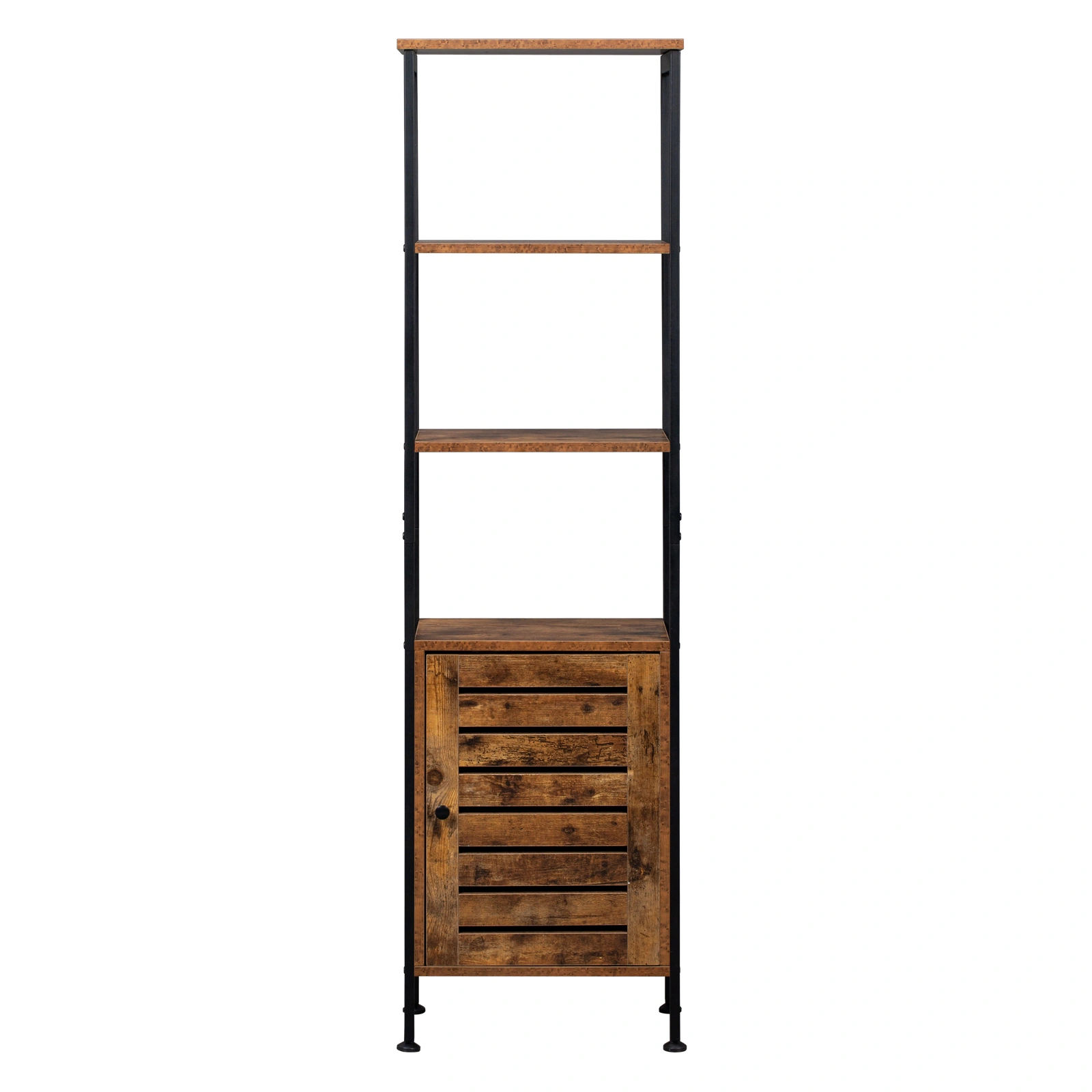 Tall Storage Cabinet 4-Tier with Door Adjustable Shelf, Steel Frame Industrial Cupboard Space Saving for Living Room Entryway Kitchen Rustic Brown view 2