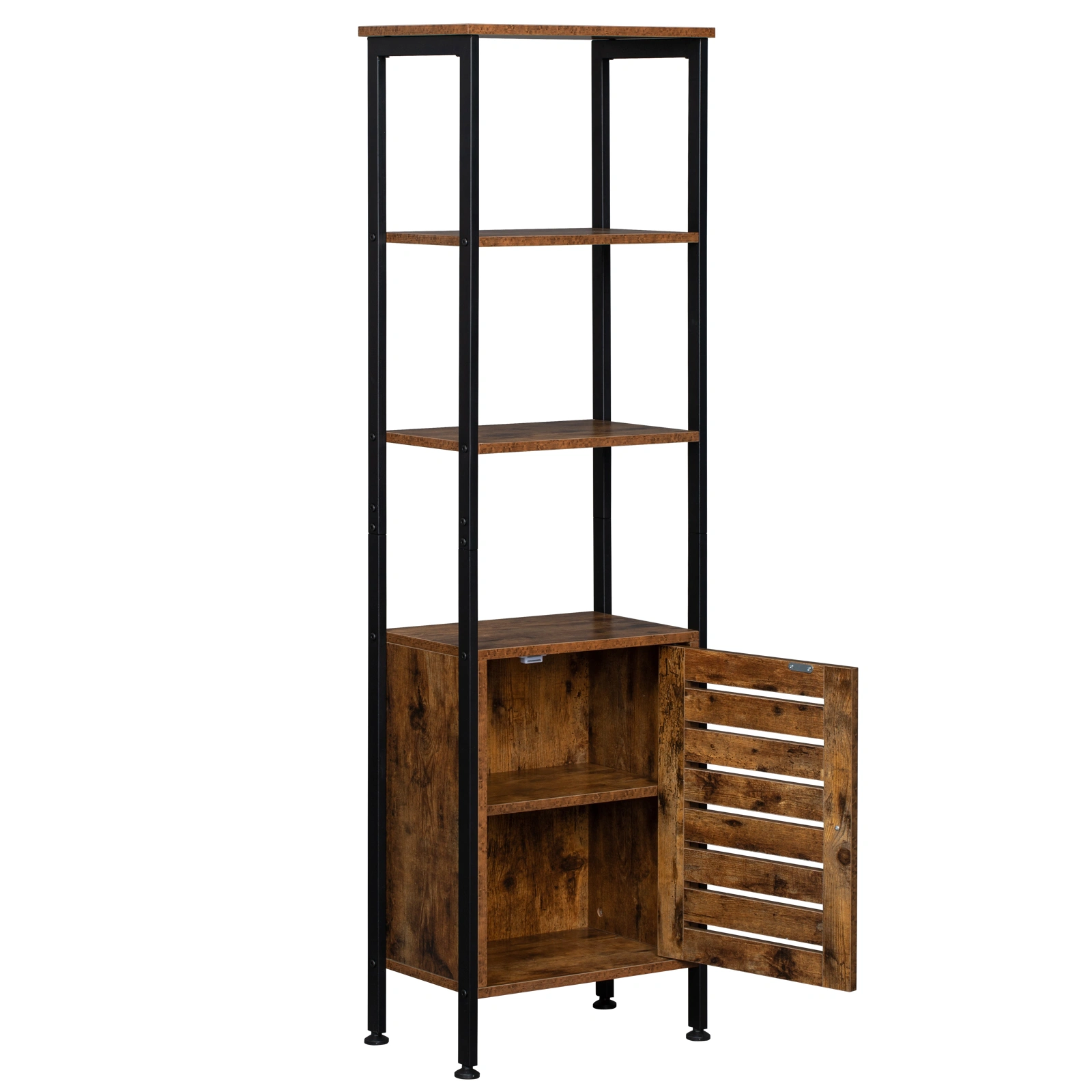 Tall Storage Cabinet 4-Tier with Door Adjustable Shelf, Steel Frame Industrial Cupboard Space Saving for Living Room Entryway Kitchen Rustic Brown view 3