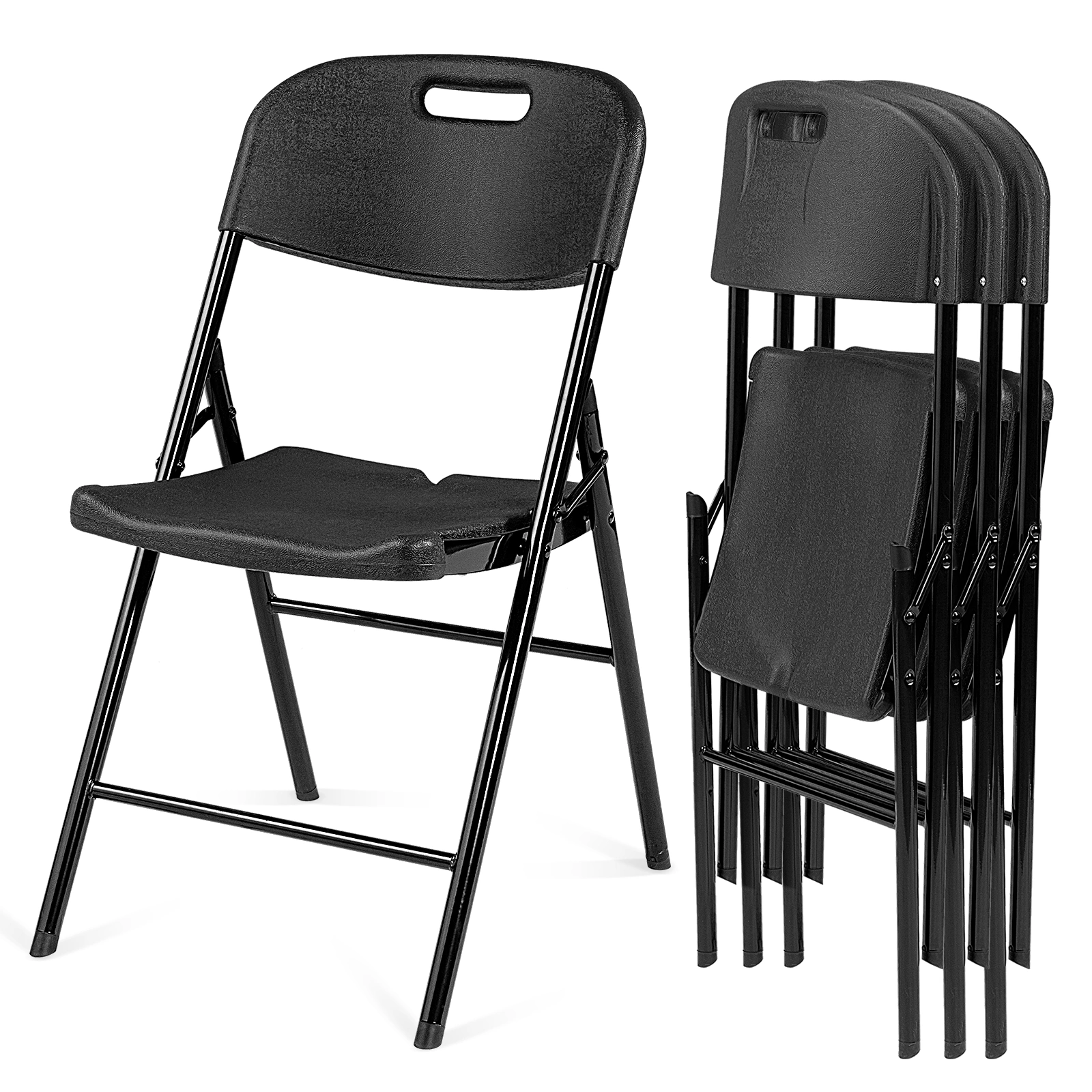4 Pack Plastic Folding Chair with 440-Pound Capacity, Commercial Grade Folding Chair, Portable Chairs for Events Office Wedding Party Picnic Dining, Black view 16