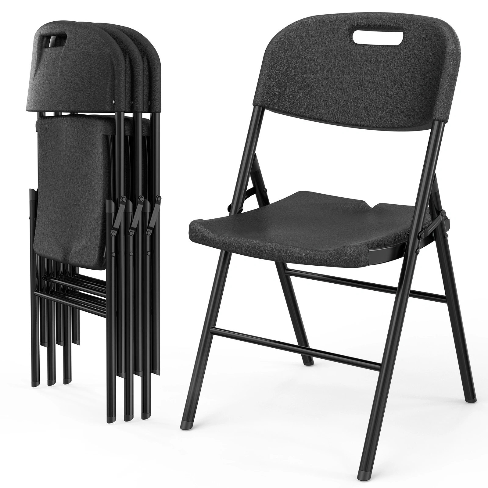 4 Pack Plastic Folding Chair with 440-Pound Capacity, Commercial Grade Folding Chair, Portable Chairs for Events Office Wedding Party Picnic Dining, Black view 2