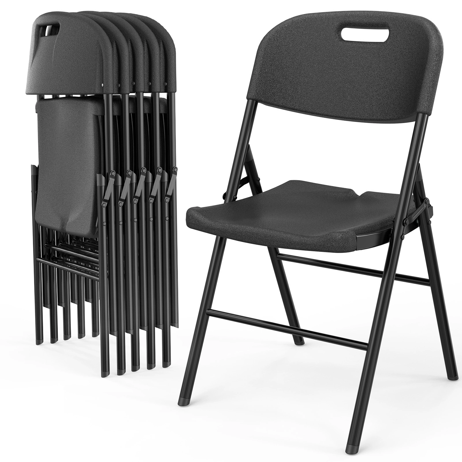 4 Pack Plastic Folding Chair with 440-Pound Capacity, Commercial Grade Folding Chair, Portable Chairs for Events Office Wedding Party Picnic Dining, Black view 3