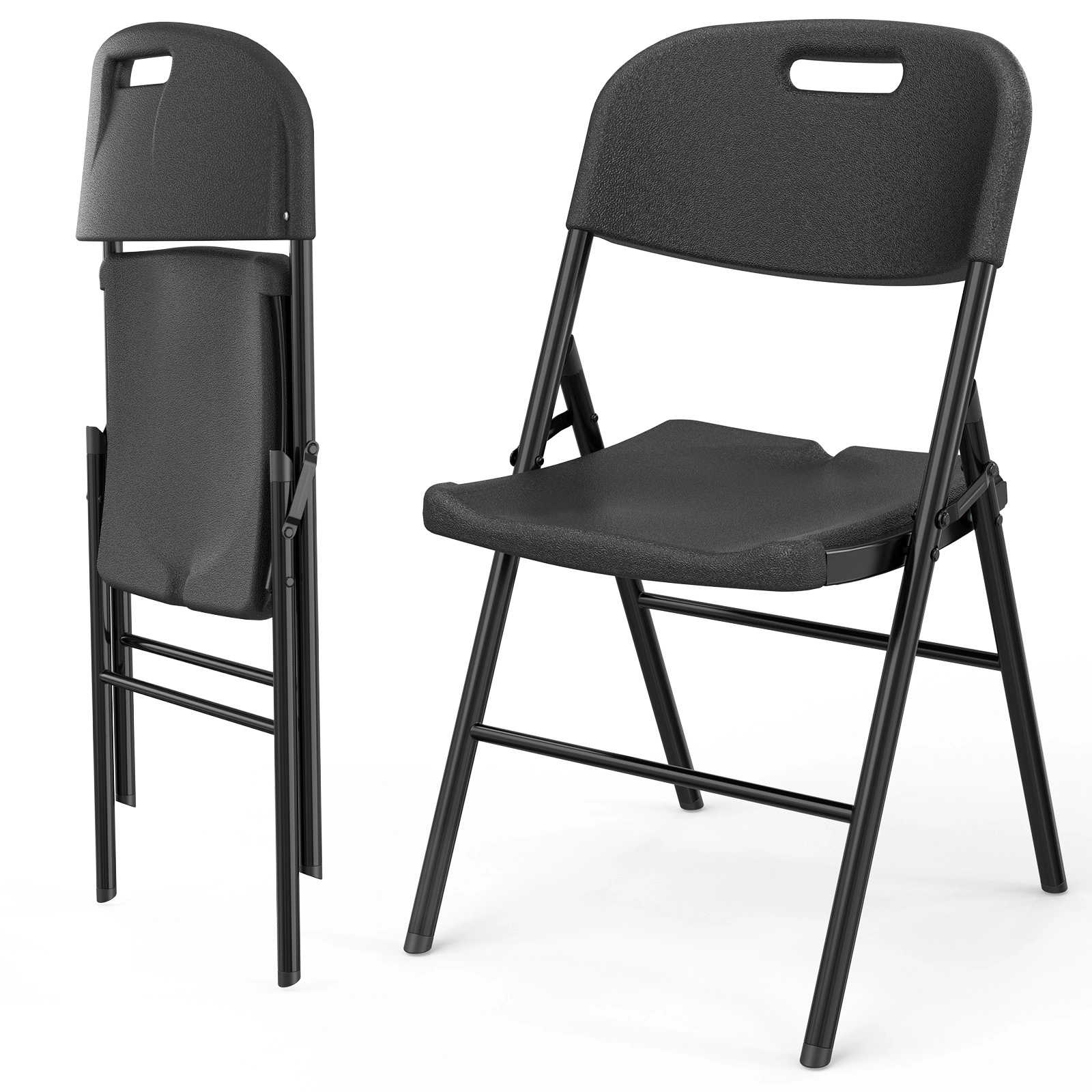 4 Pack Plastic Folding Chair with 440-Pound Capacity, Commercial Grade Folding Chair, Portable Chairs for Events Office Wedding Party Picnic Dining, Black view 4
