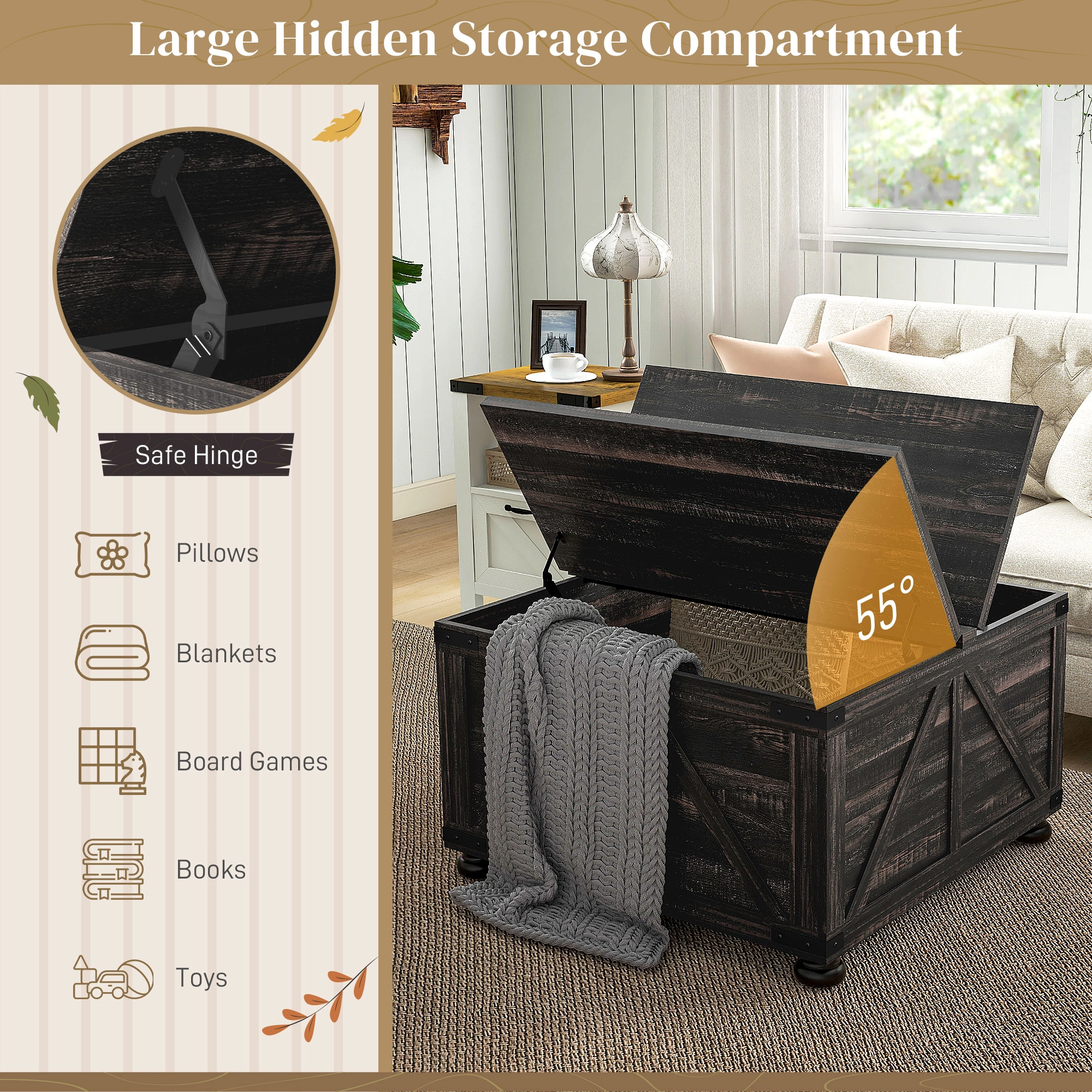 Rattan Coffee Table with Wicker Storage Shelf, Indoor Outdoor Accent End Table for Living Room view 3
