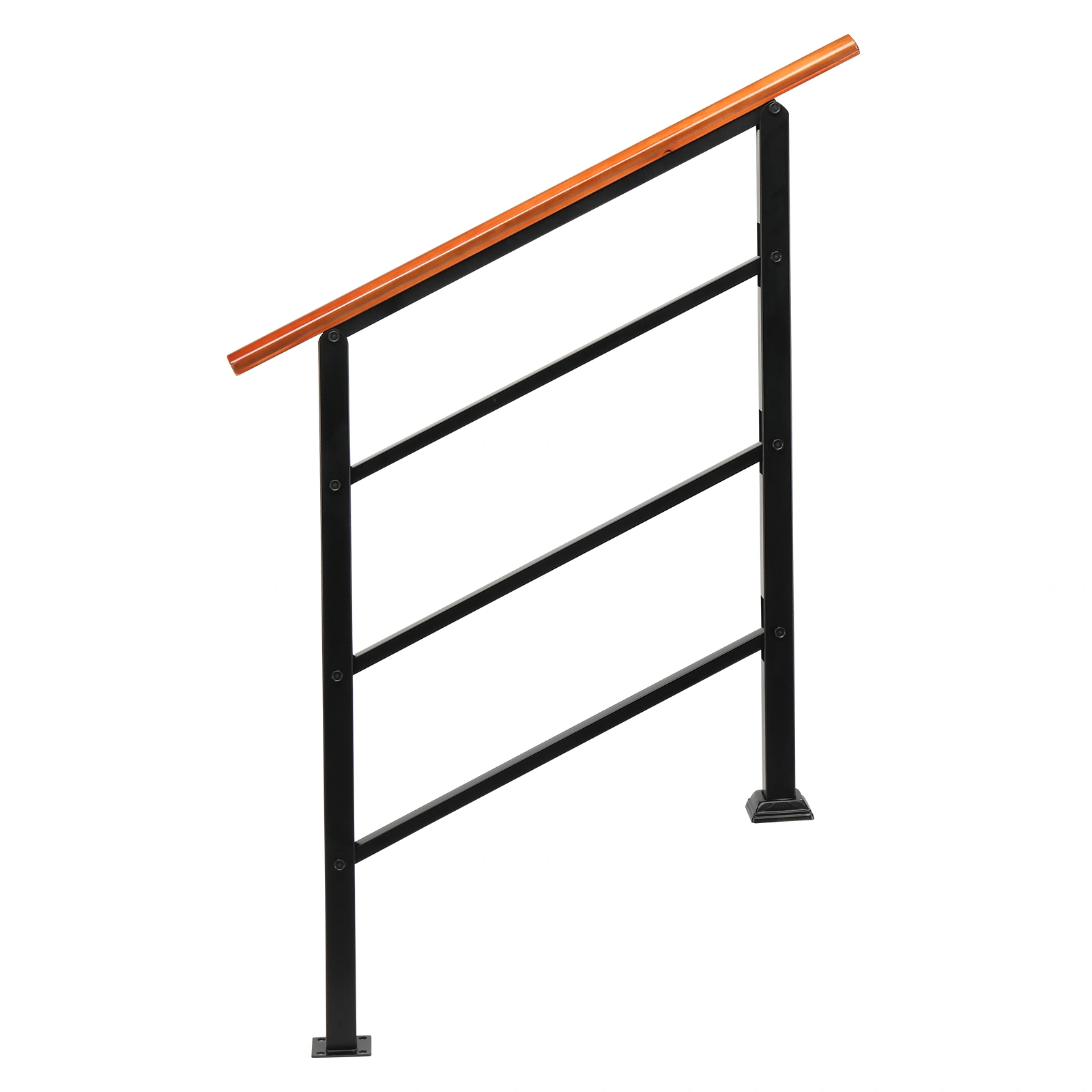 Wrought Iron Handrail with Solid Wood Railing for Outdoor Steps, Fits 1-3 Steps, for Concrete, Porch, Wooden Steps view 2