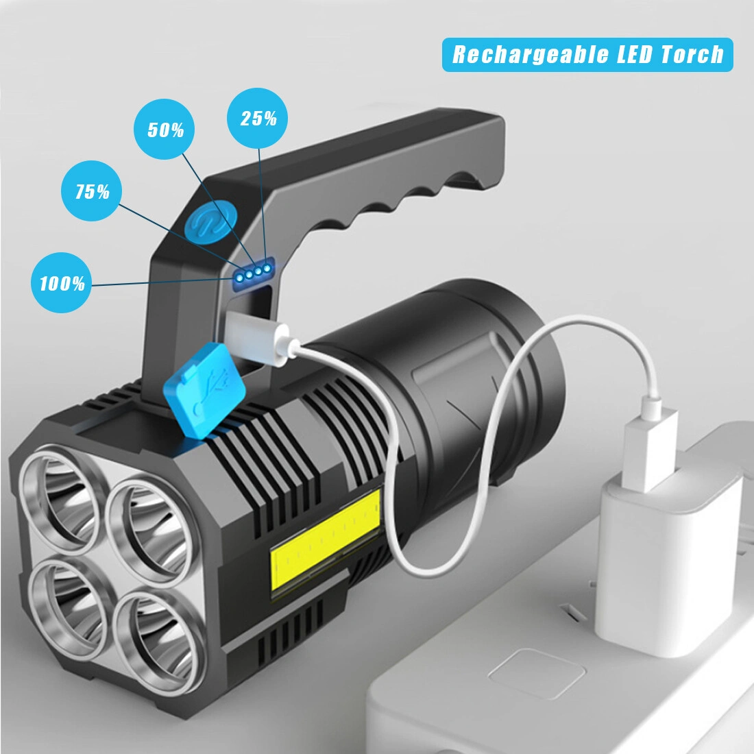 USB Rechargeable LED Flashlight Handheld Spotlight Searchlight Outdoor Work Light Rechargeable Torch view 4