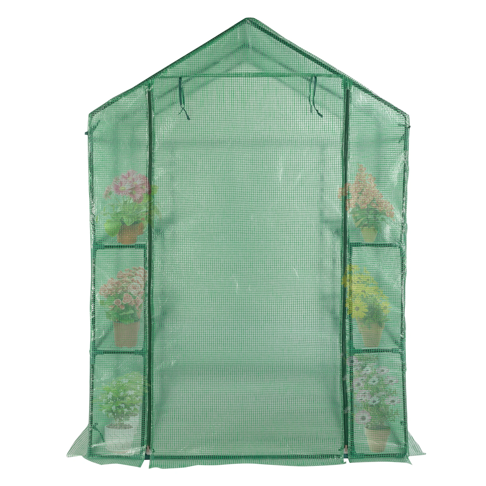 143x143x195cm Black Iron Pipe Steeple With 8 Pieces Grid Flower Stand With Zipper Rolling Door PE Cloth Greenhouse view 7