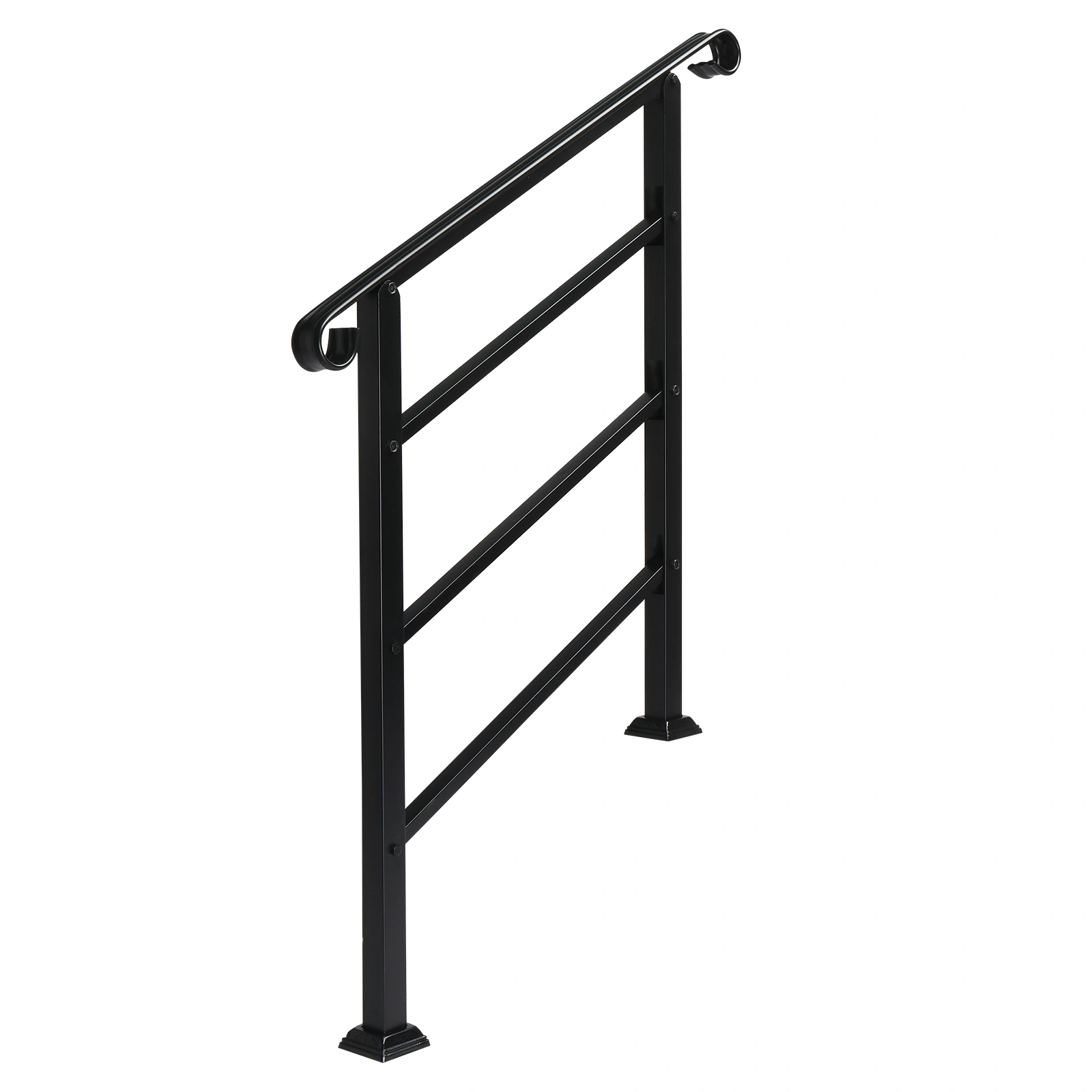 Handrails for Outdoor Steps, Wrought Iron Handrail Fits 1 or 3 Steps, Transitional Handrail with Installation Kit, Black view 2